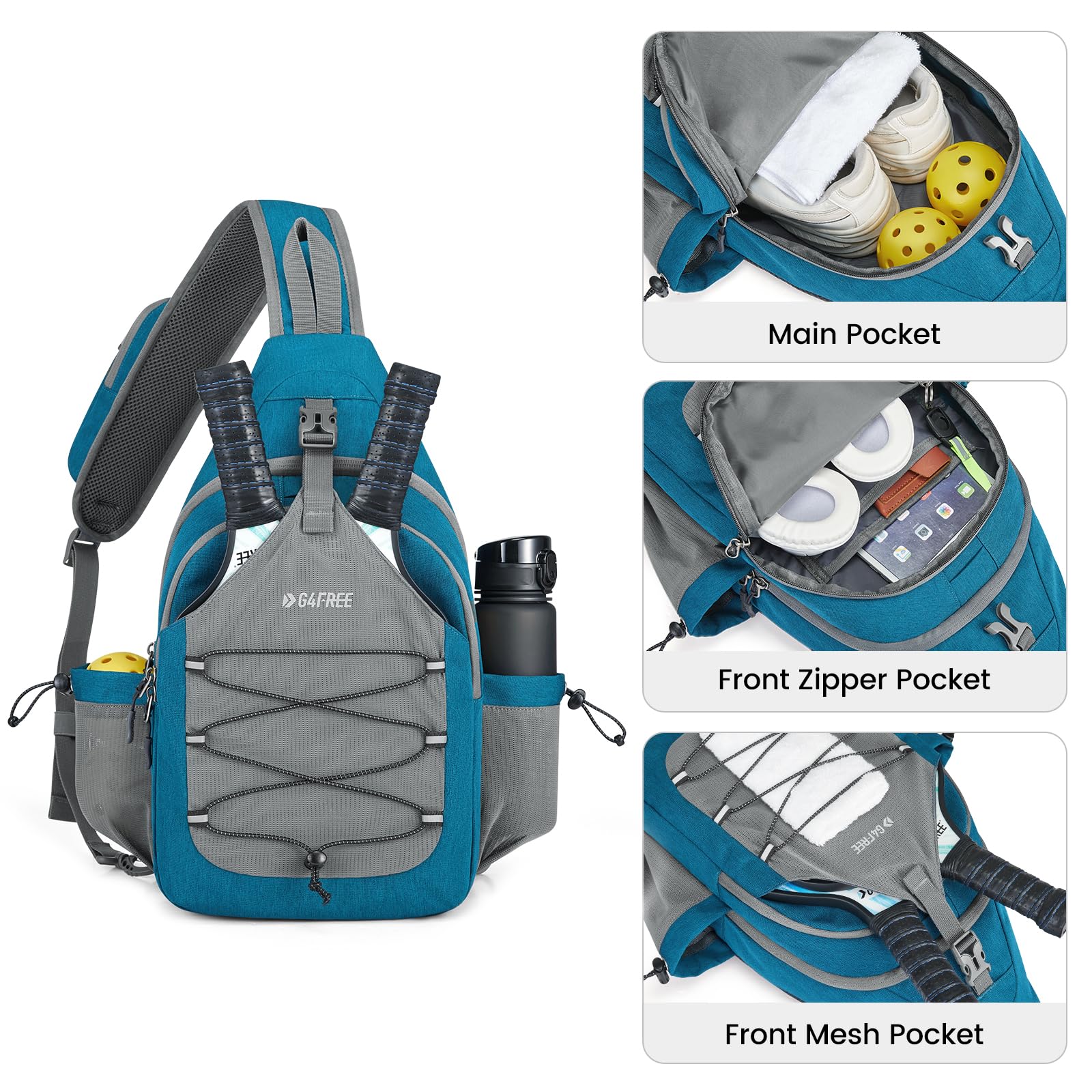 G4Free Pickleball Bag, Crossbody Sling Bag for Men Women, Pickleball Backpack, Pickle Ball Paddle Bag Gifts for Sports