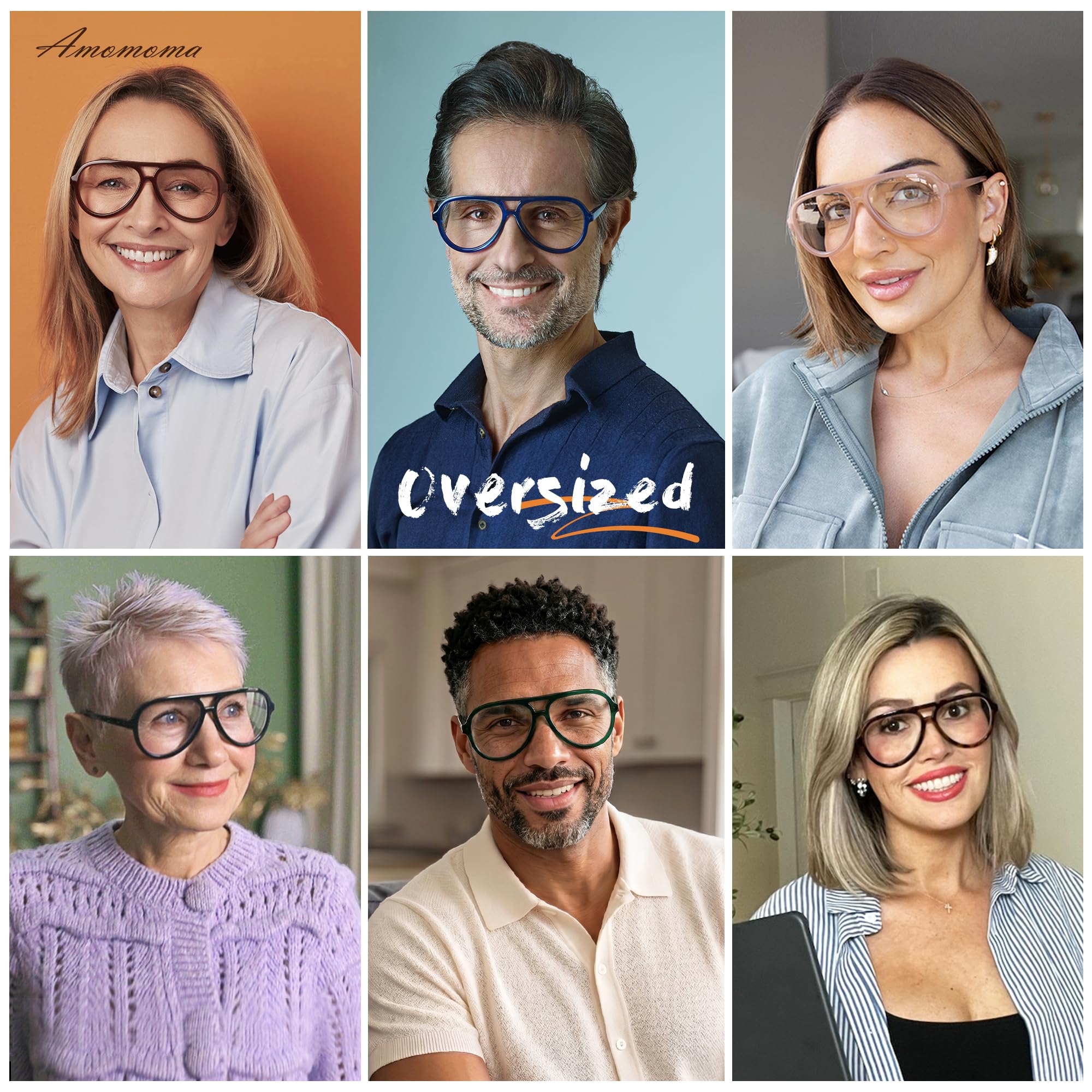 AMOMOMA 3 Pack Retro Oversized Aviator Reading Glasses for Women Men,Classic Large Reader Blue Light Computer Frame AM6111