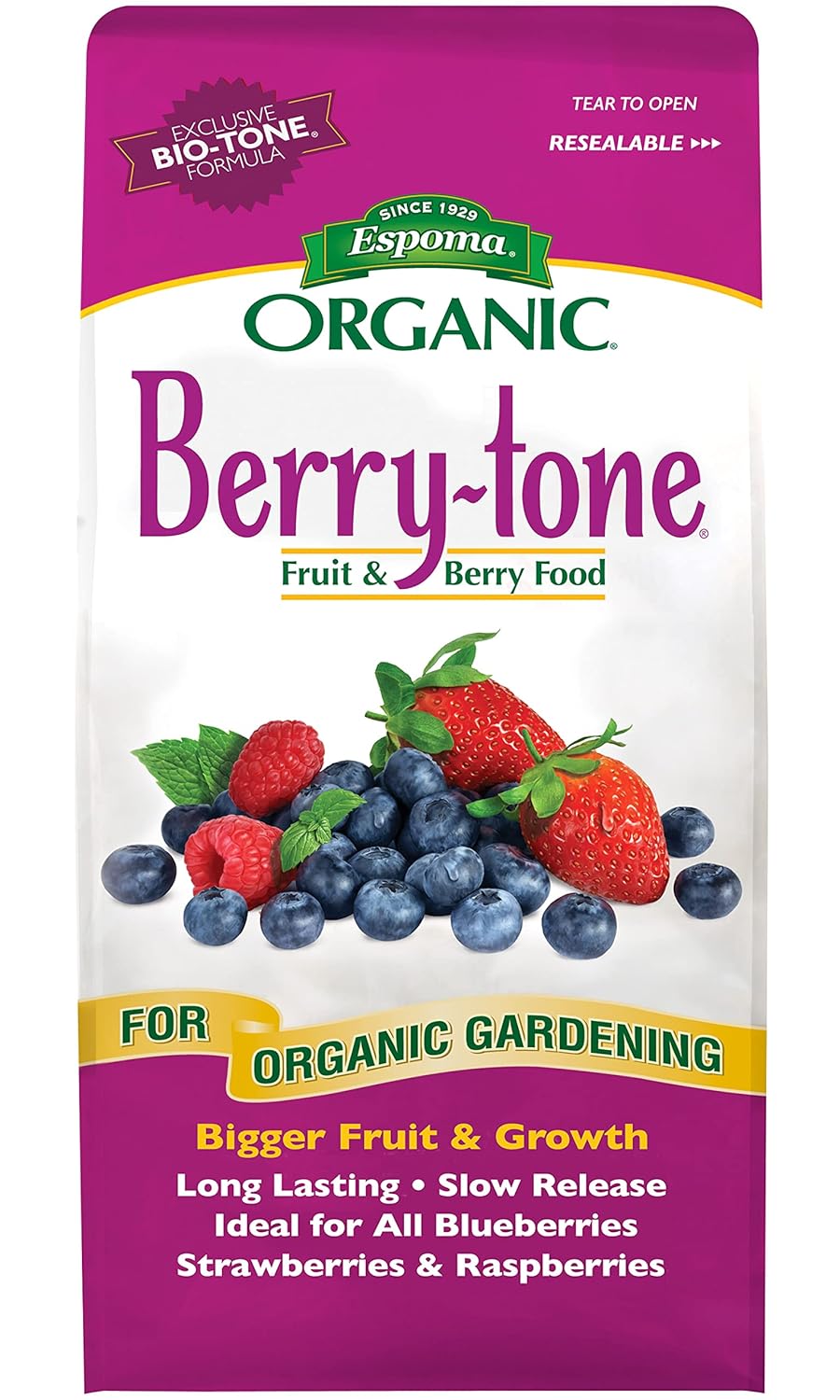 Espoma Organic Berry-Tone 4-3-4 Natural & Organic Fertilizer and Plant Food for All Berries. 4 lb. Bag. Use for Planting & Feeding to Promote Bountiful Harvest - Pack of 2