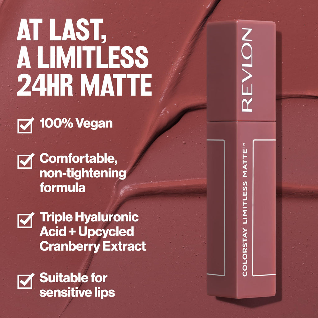Revlon ColorStay Limitless Matte Liquid Lipstick, Vegan Formula, No-Budge, Longwear Lip Color, Long Lasting, Lightweight/Comfortable, Waterproof, 001 Beauty Sleep, 0.17 fl oz