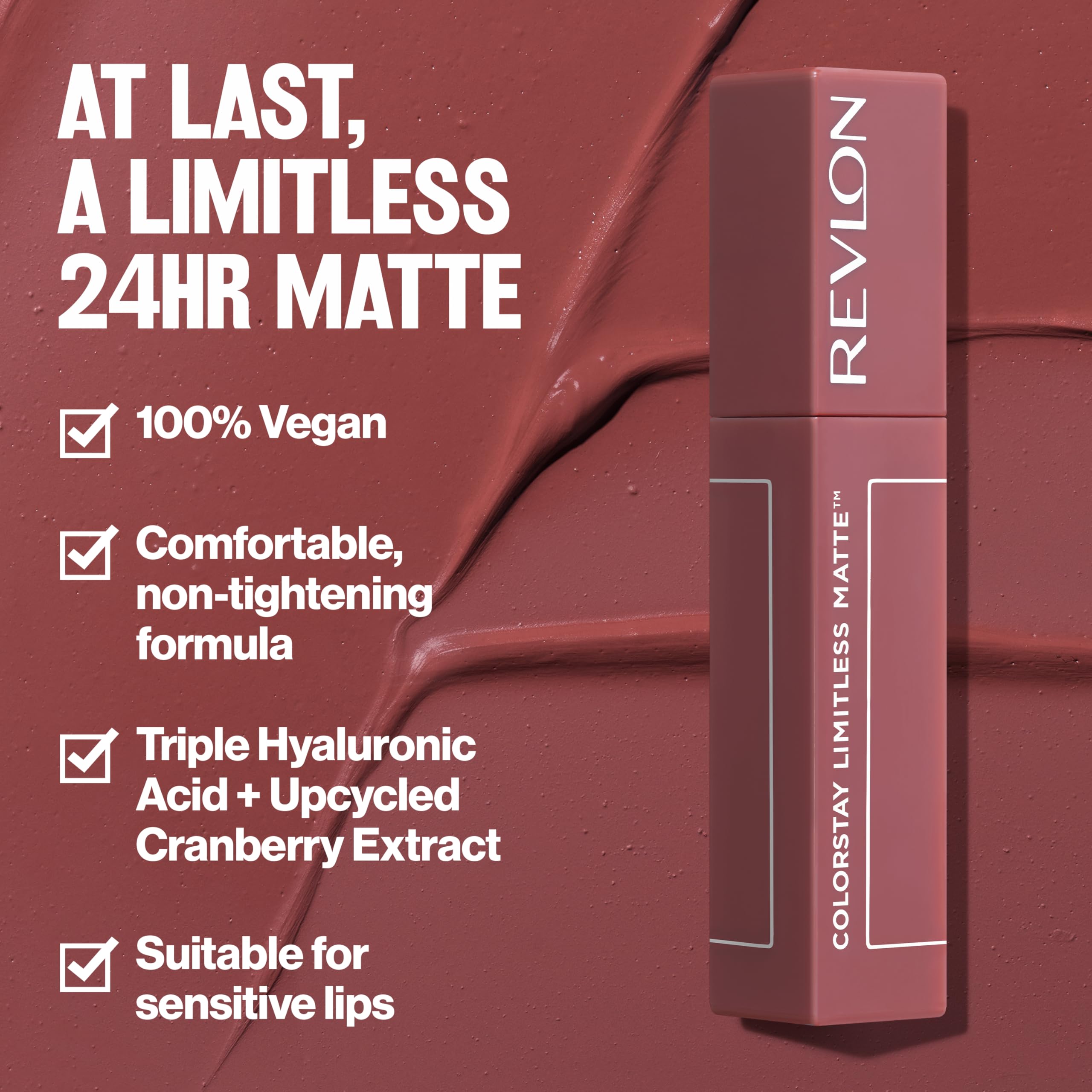 Revlon ColorStay Limitless Matte Liquid Lipstick, Vegan Formula, No-Budge, Longwear Lip Color, Long Lasting, Lightweight/Comfortable, Waterproof, 001 Beauty Sleep, 0.17 fl oz