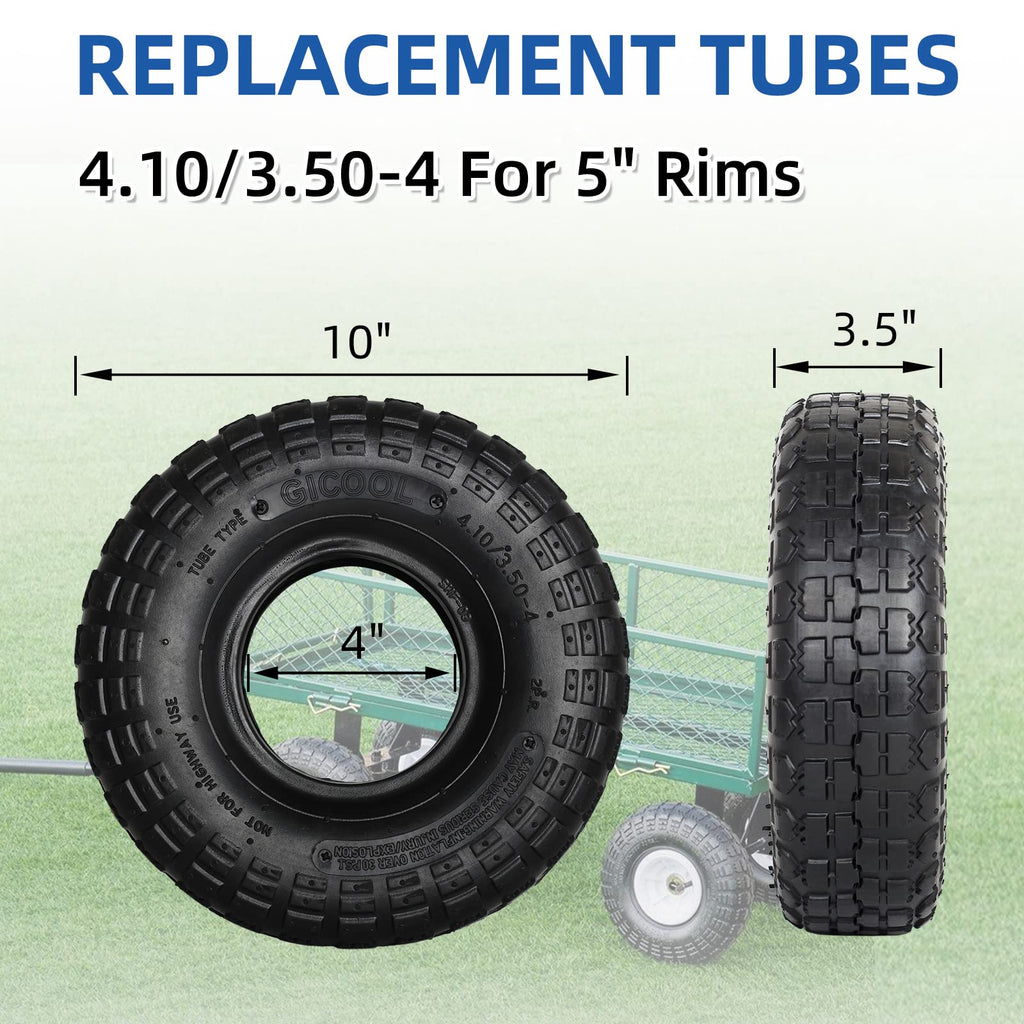 GICOOL 4.00-6 Replacement Tire and Inner Tube Set, 2 Pack, 13" Heavy Duty Tire and Wheel, TR-13 Straight Valve Stem, for wheelbarrow Trolley Dolly Garden Wagon Wheel Replacement