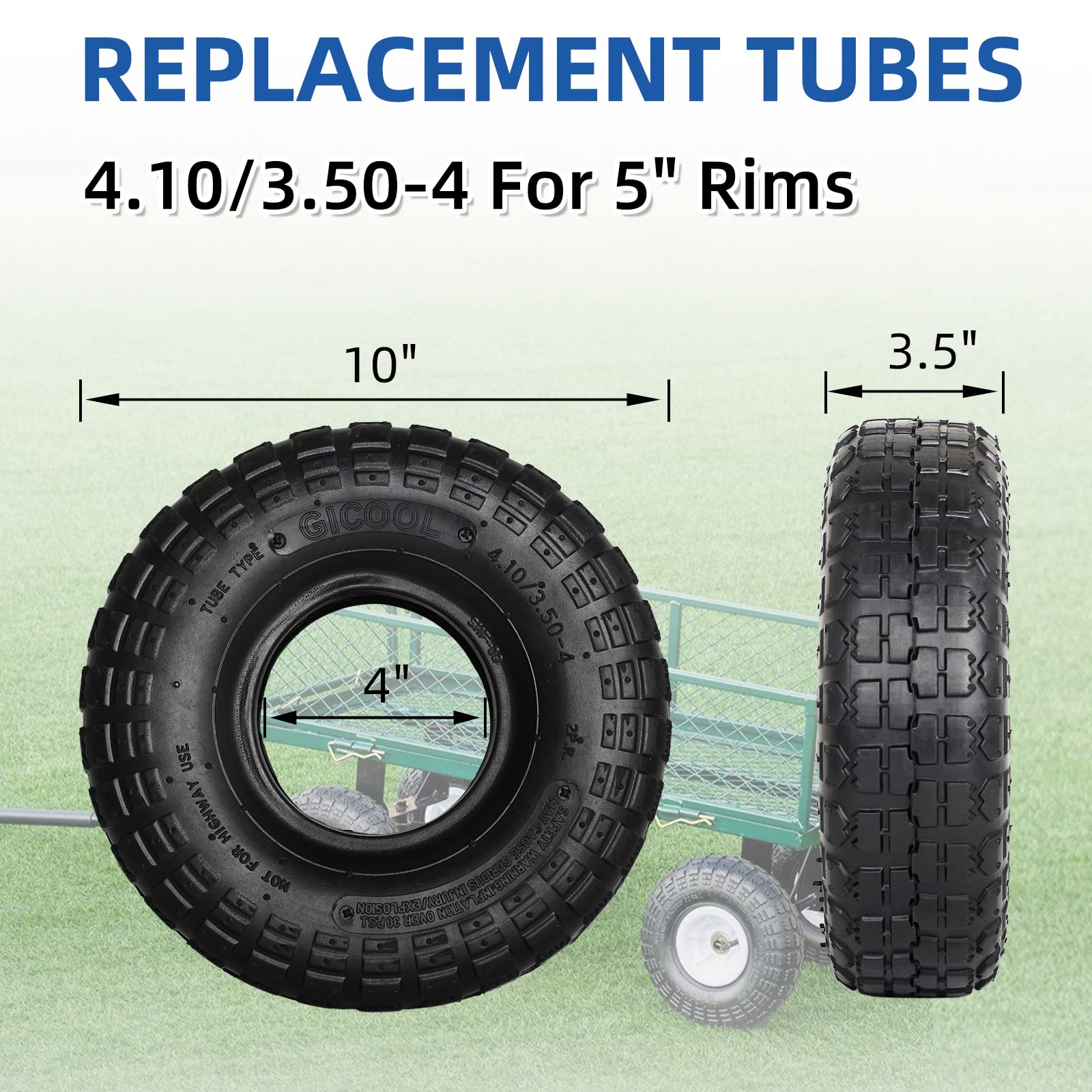 GICOOL 4.00-6 Replacement Tire and Inner Tube Set, 2 Pack, 13" Heavy Duty Tire and Wheel, TR-13 Straight Valve Stem, for wheelbarrow Trolley Dolly Garden Wagon Wheel Replacement