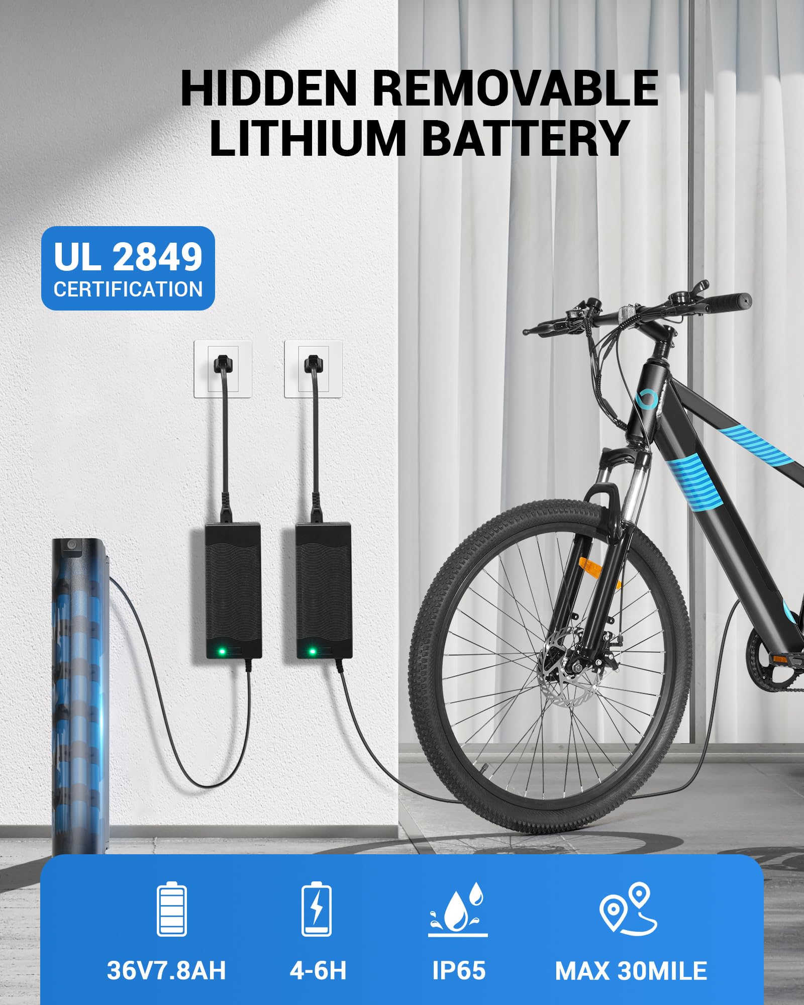 MULTIJOY Electric Bike for Adults,36V Built-in Invisible Removable Battery,350W Brushless Motor(Peak 450W) Electric Mountain Bike,26" Tires&Front Fork Suspension,UL Certified 7-Speed