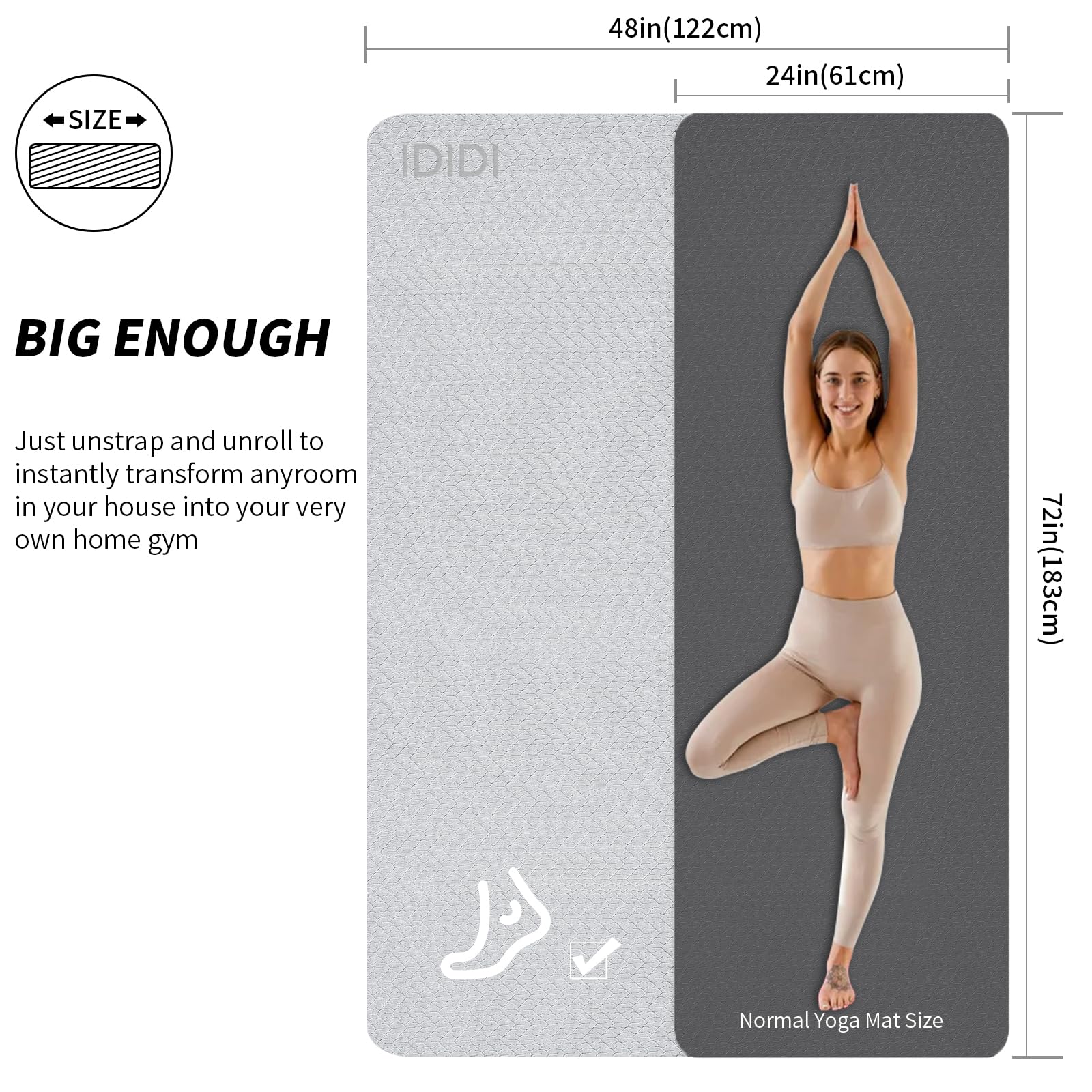 Large Yoga Mat (6'x 4')-POE 0.28''/0.32''/0.4'' Thick Fitness Mat, Eco-Friendly Exercise Mat for Home Workouts, Ideal for Yoga and Pilates