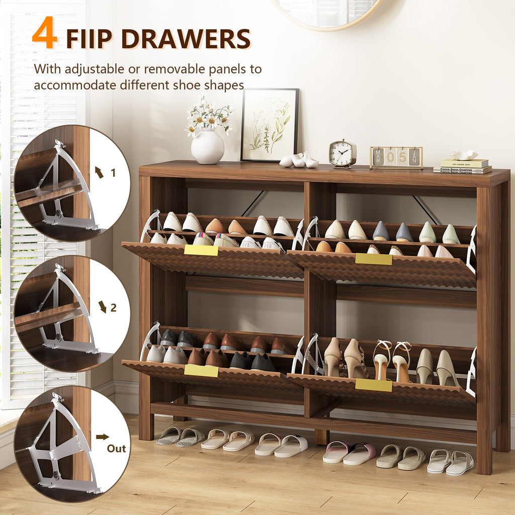 YOMILUVE Shoe Cabinet Storage for Entryway, Fluted Shoe Cabinet with 2 Flip Drawers, Hidden Shoe Rack Tall Freestanding Shoe Organizer with Legs for Hallway, Blue