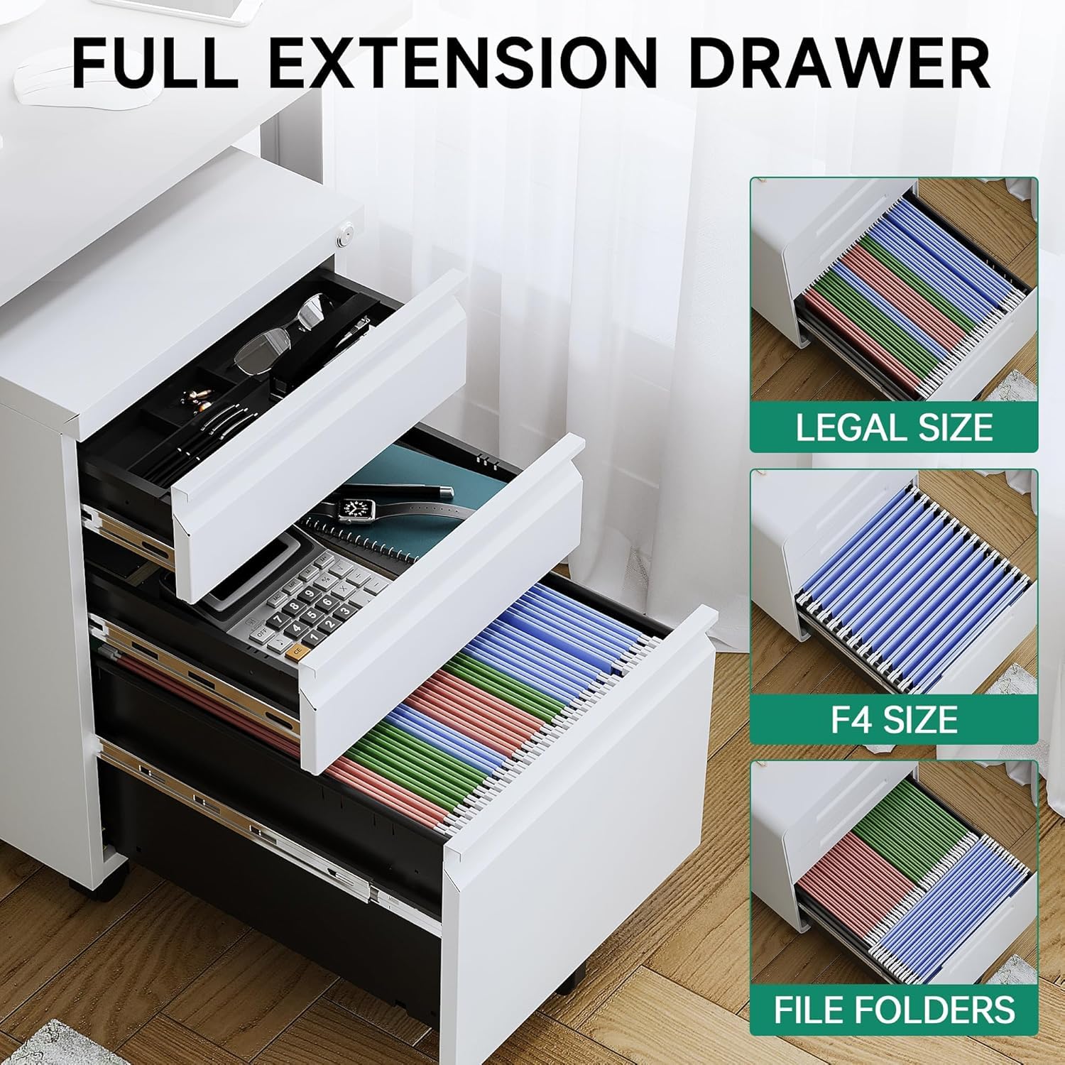 Letaya 3 Drawer Mobile File Cabinet with Lock,Under Desk Metal Small Filing Cabinets for Home Office Organizer Letters/Legal/A4(Fully Assembled Except Wheels-Black)