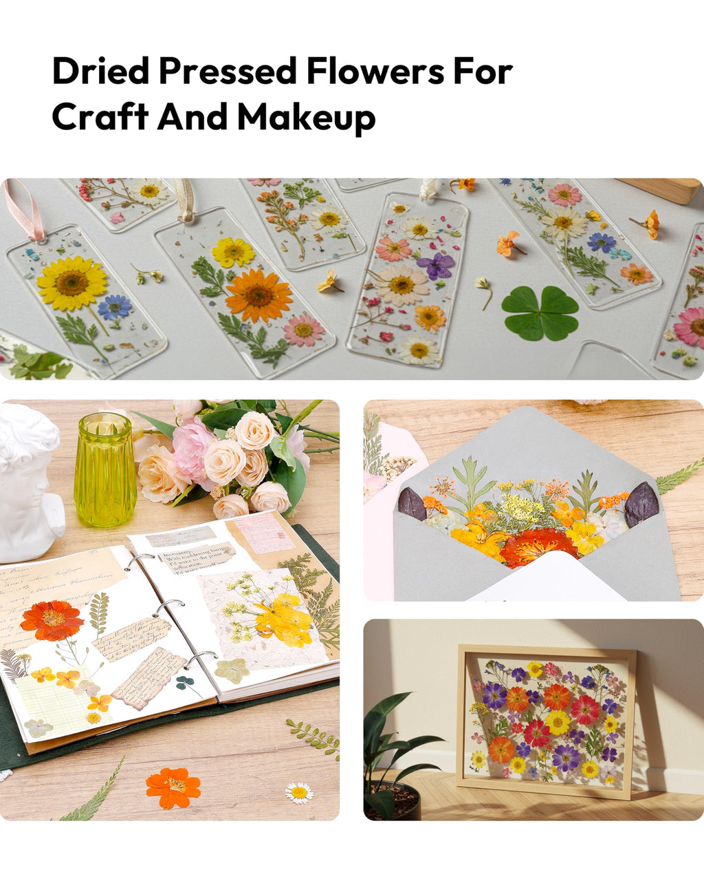 Dried Flowers, Resiners 58Pcs Pressed Flowers for Craft Pink Real Natural Dried Flowers Dry Leaves Kit for DIY Making Crafts Resin Soap Candle Scrapbook Supplies Card Making Jewelry