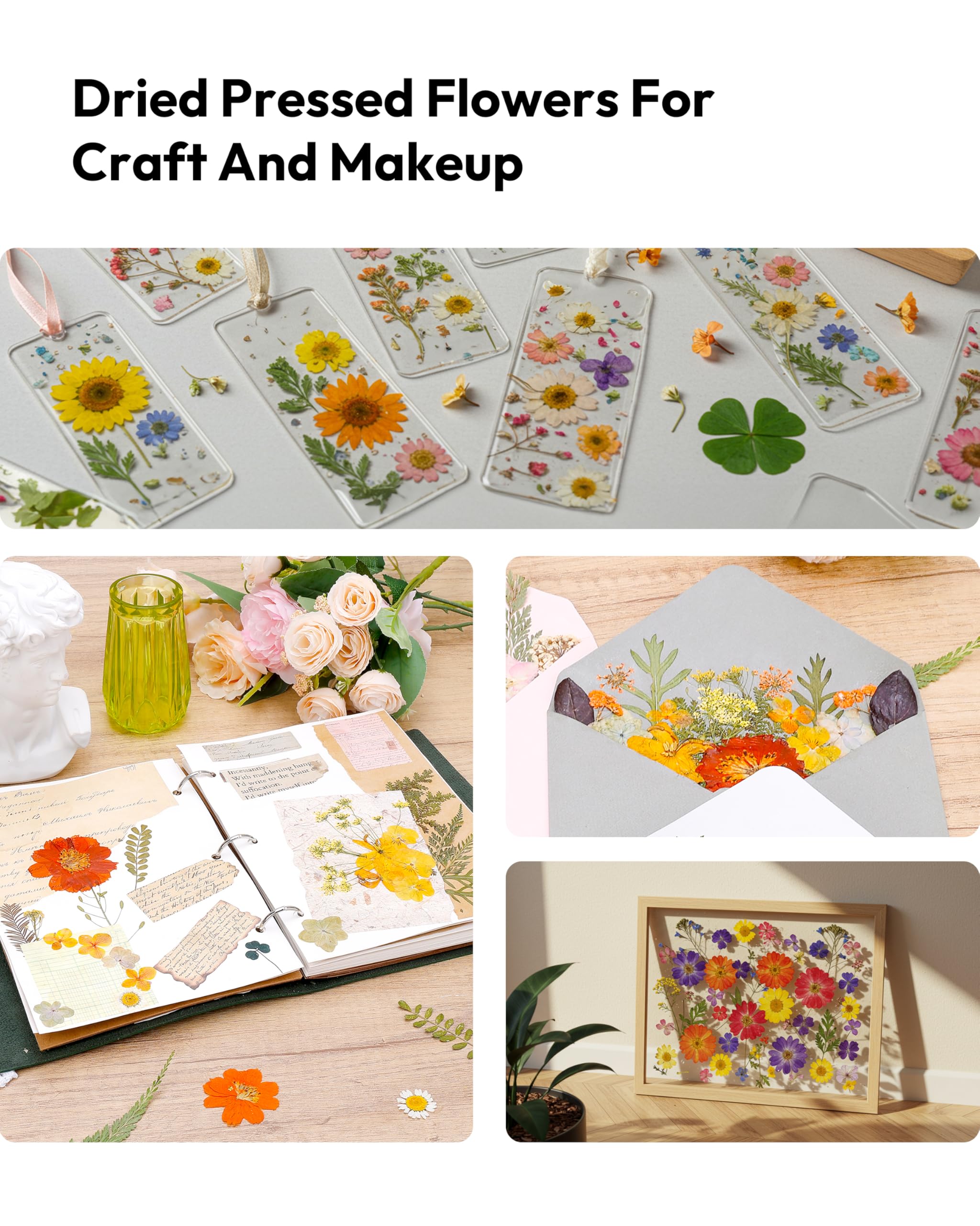 Dried Flowers, Resiners 58Pcs Pressed Flowers for Craft Pink Real Natural Dried Flowers Dry Leaves Kit for DIY Making Crafts Resin Soap Candle Scrapbook Supplies Card Making Jewelry