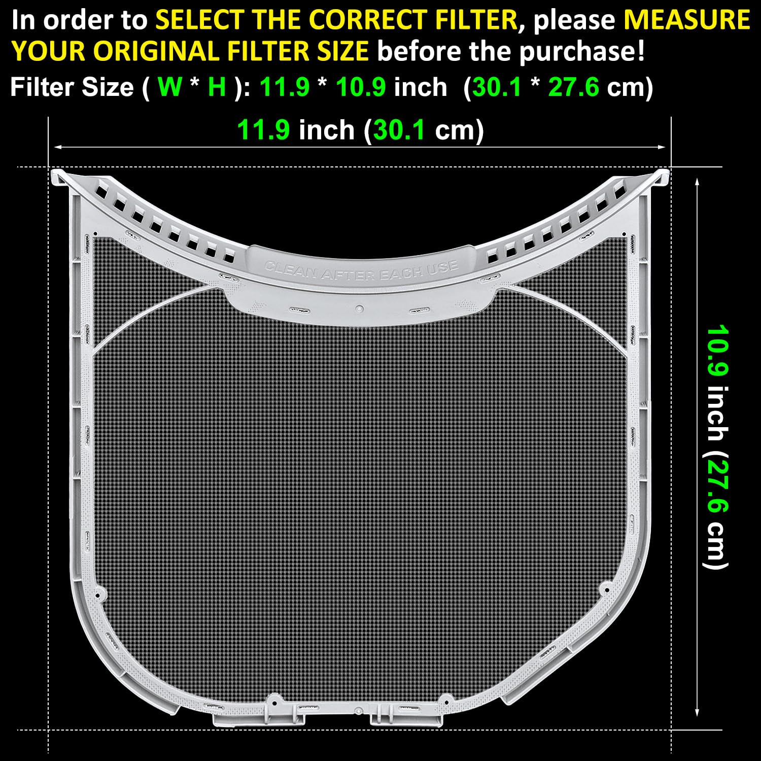ADQ56656401 Lint Filter Replacement for LG & Kenmore Dryers, Ultra Durable Dryer Lint Screen Trap, Size 11.9 * 10.9 inch, Top with Ear, Rim without Felt Seal, Replace P/N ADQ566564 AP4457244 PS3531962