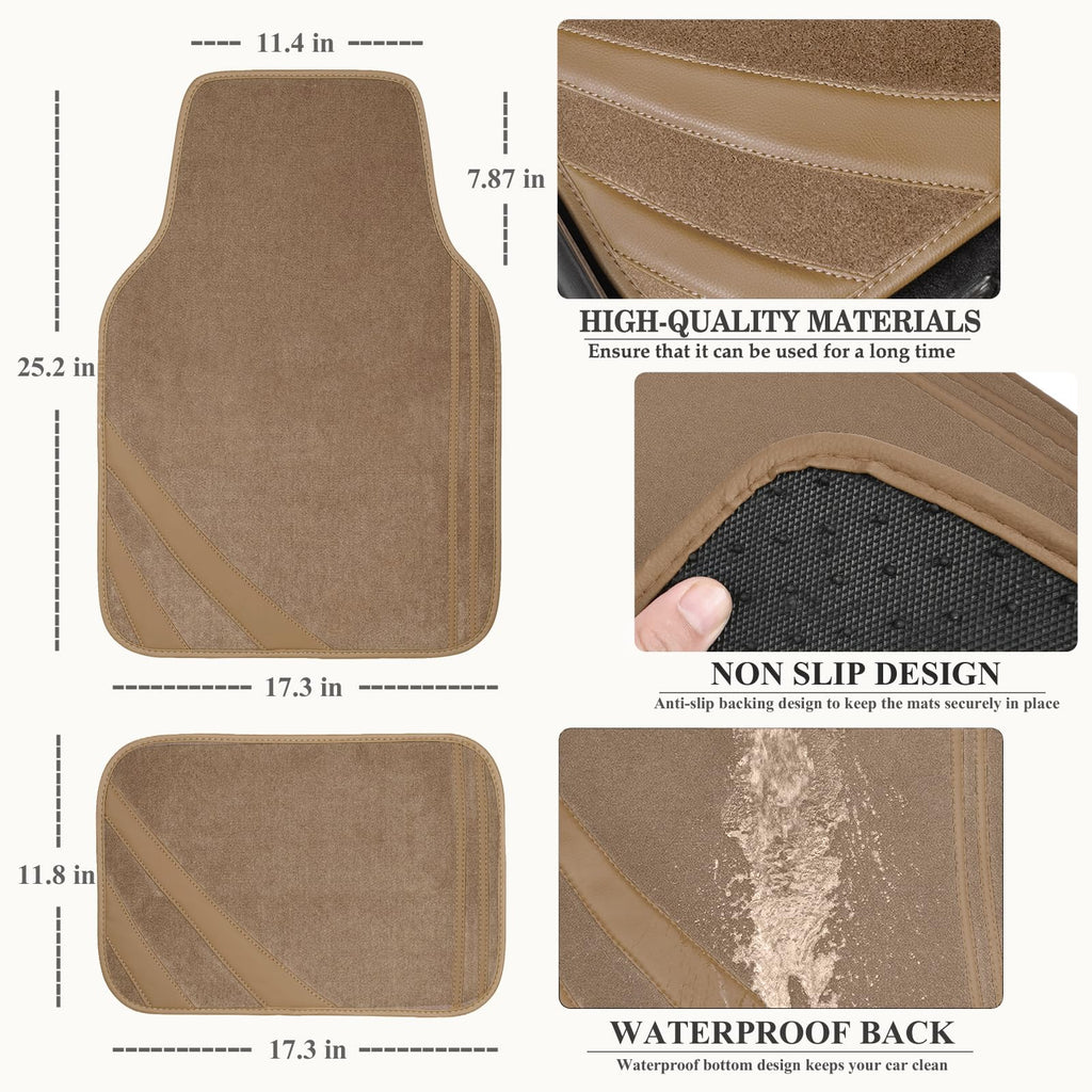 CAR PASS Car Seat Covers Full Set for Women Girls with Waterproof Car Floor Mats,Anti-Slip Leather Steering Wheel Cover,Universal Fit for SUVs,Vans,Trucks,Sedans,Cars (Combo Set,Black & Pink)