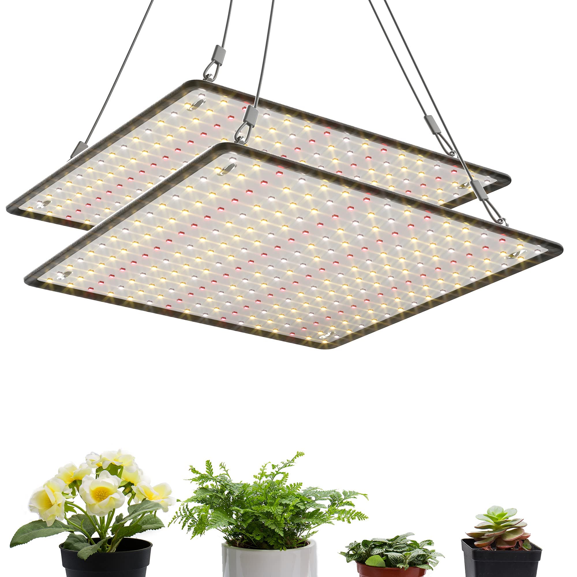 2 Pack LED Grow Light Panel 200W Lamp for Indoor Plants, Full Spectrum with White Blue Red UV IR LEDs for 4x4ft Coverage Grow Tent Greenhouse Veg and Bloom Seedlings Hydroponics