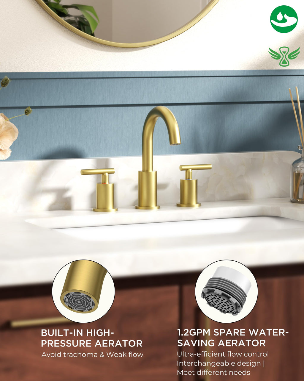 FORIOUS 4" Brushed Gold Bathroom Faucet Centerset 4 Inch, 2 Handle 2 Hole Gold Faucets for Bathroom Vanity wtih Metal Pop Up Dain, CUPC Supply Hose, High Arc Swivel Spout