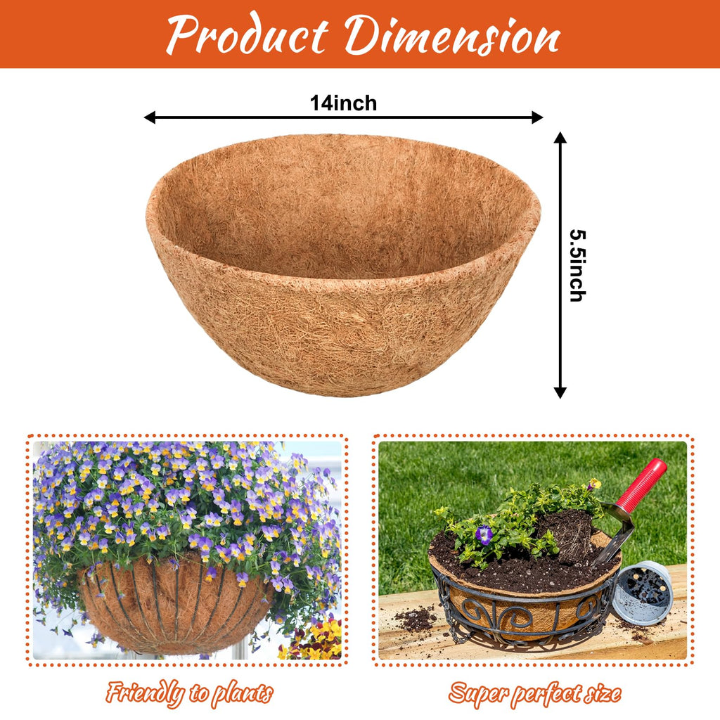 Riare 2 Pack 12 Inch Round Coco Liners Replacement, 100% Natural Coconut Coir Liners for Hanging Baskets, Garden Flower Vegetables Planter Pot, Window Box, Fence, Decks