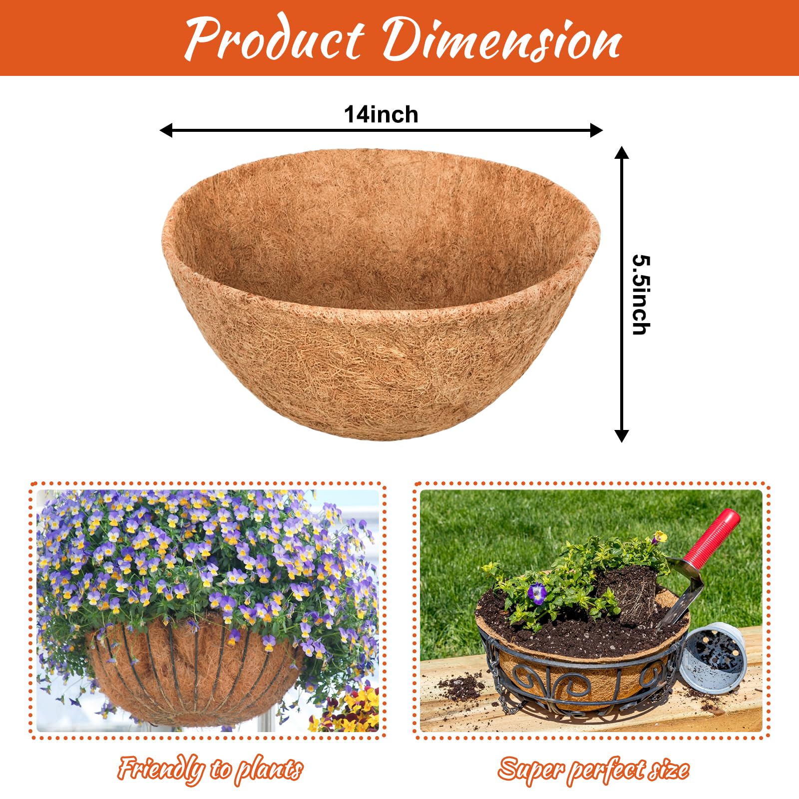 Riare 2 Pack 12 Inch Round Coco Liners Replacement, 100% Natural Coconut Coir Liners for Hanging Baskets, Garden Flower Vegetables Planter Pot, Window Box, Fence, Decks