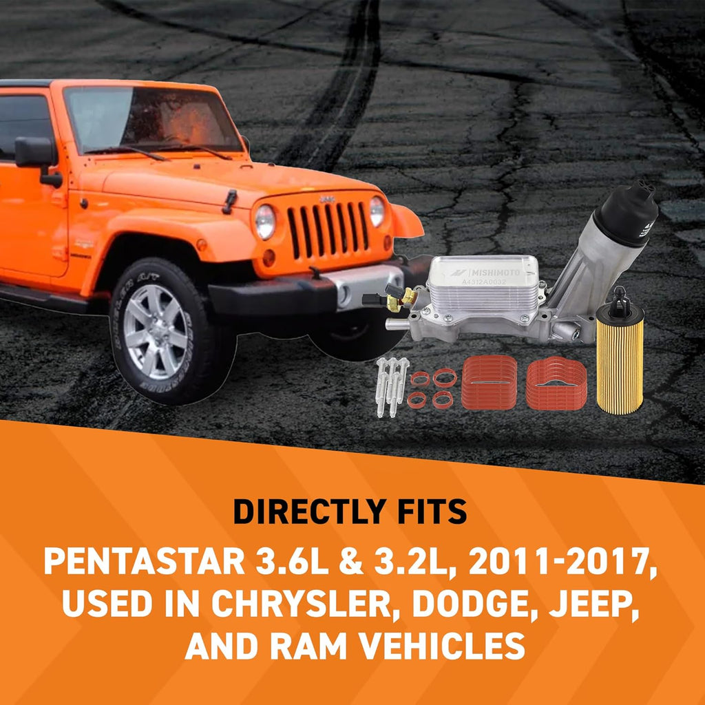 Mishimoto Aluminum Oil Filter Housing Kit, Compatible with Pentastar 3.6L & 3.2L, 2011-2017