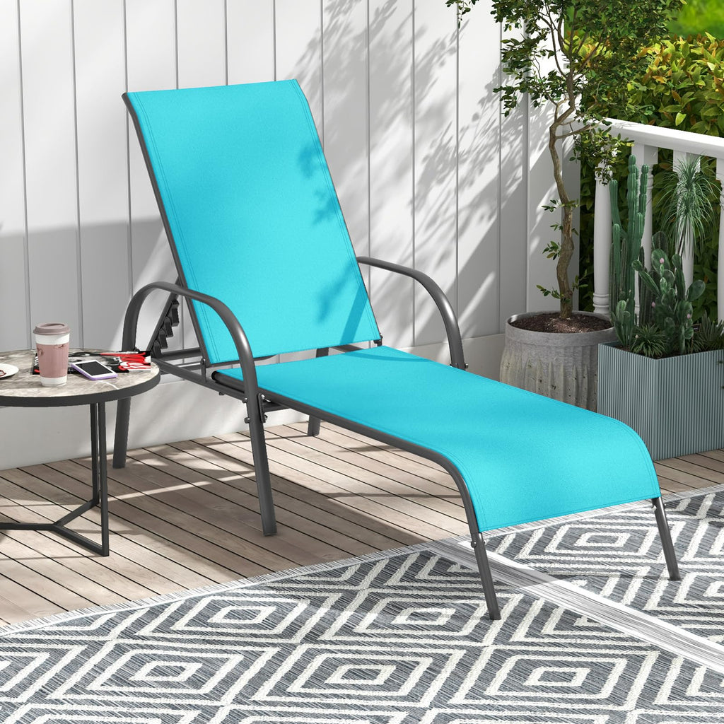Giantex Patio Lounge Chair, Outdoor Chaise Lounge with 5 Adjustable Backrest, Sturdy Steel Frame, Sunbathing Recliner, Beach Chair, Tanning Chair for Outside, Yard, Balcony, Pool Chairs, Black