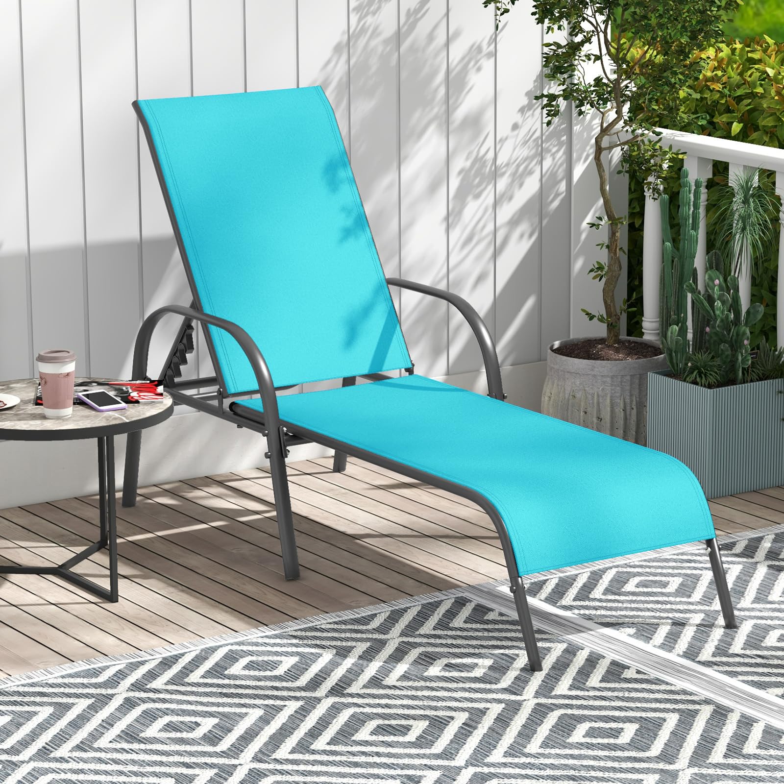 Giantex Patio Lounge Chair, Outdoor Chaise Lounge with 5 Adjustable Backrest, Sturdy Steel Frame, Sunbathing Recliner, Beach Chair, Tanning Chair for Outside, Yard, Balcony, Pool Chairs, Black
