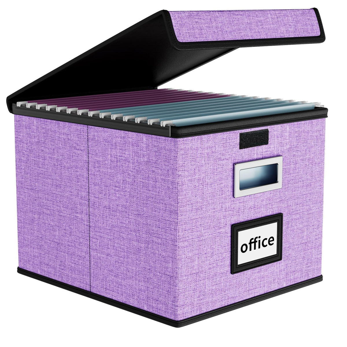 File Organizer Box with Lid, Collapsible Faux Leather Hanging File Folder Box Organizer with Plastic Slides, Decorative Home/Office Filing System Boxes for File and Folders Storage