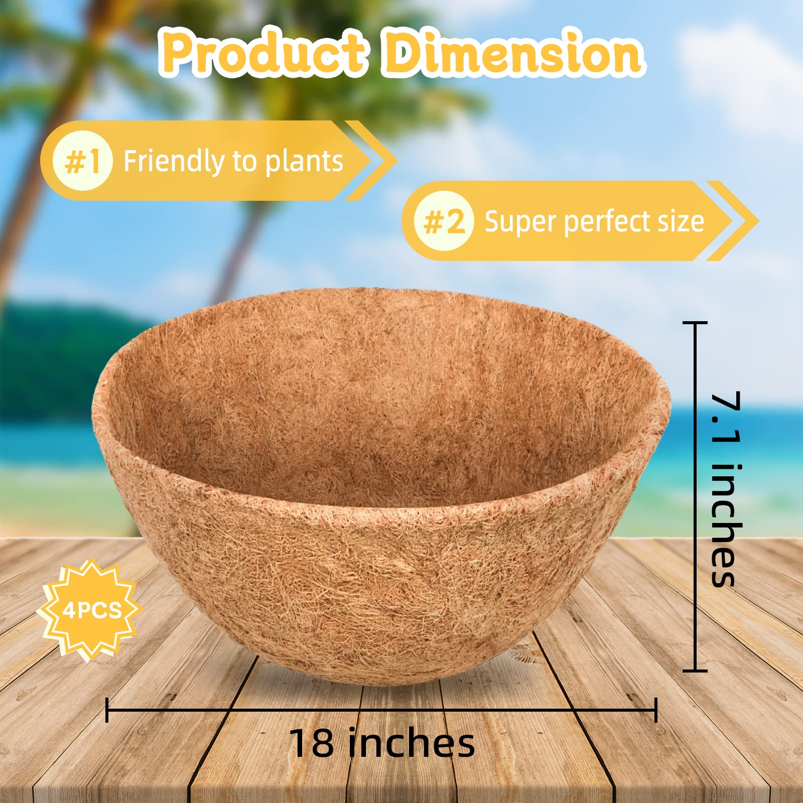 Riare 2 Pack 12 Inch Round Coco Liners Replacement, 100% Natural Coconut Coir Liners for Hanging Baskets, Garden Flower Vegetables Planter Pot, Window Box, Fence, Decks