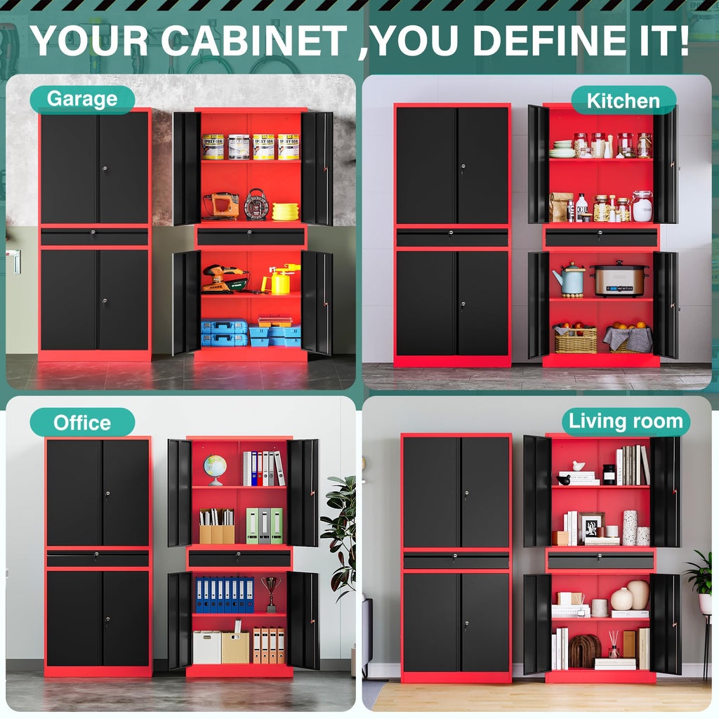 SISESOL Wide & Deep Metal Storage Cabinet with Wheels,Tall Rolling Garage Storage Cabinet with Lock,Black Metal Cabinets with Pegboards and Shelves,Tool Locker for Garage,Home,Office,43''Wx 20''Dx71"H