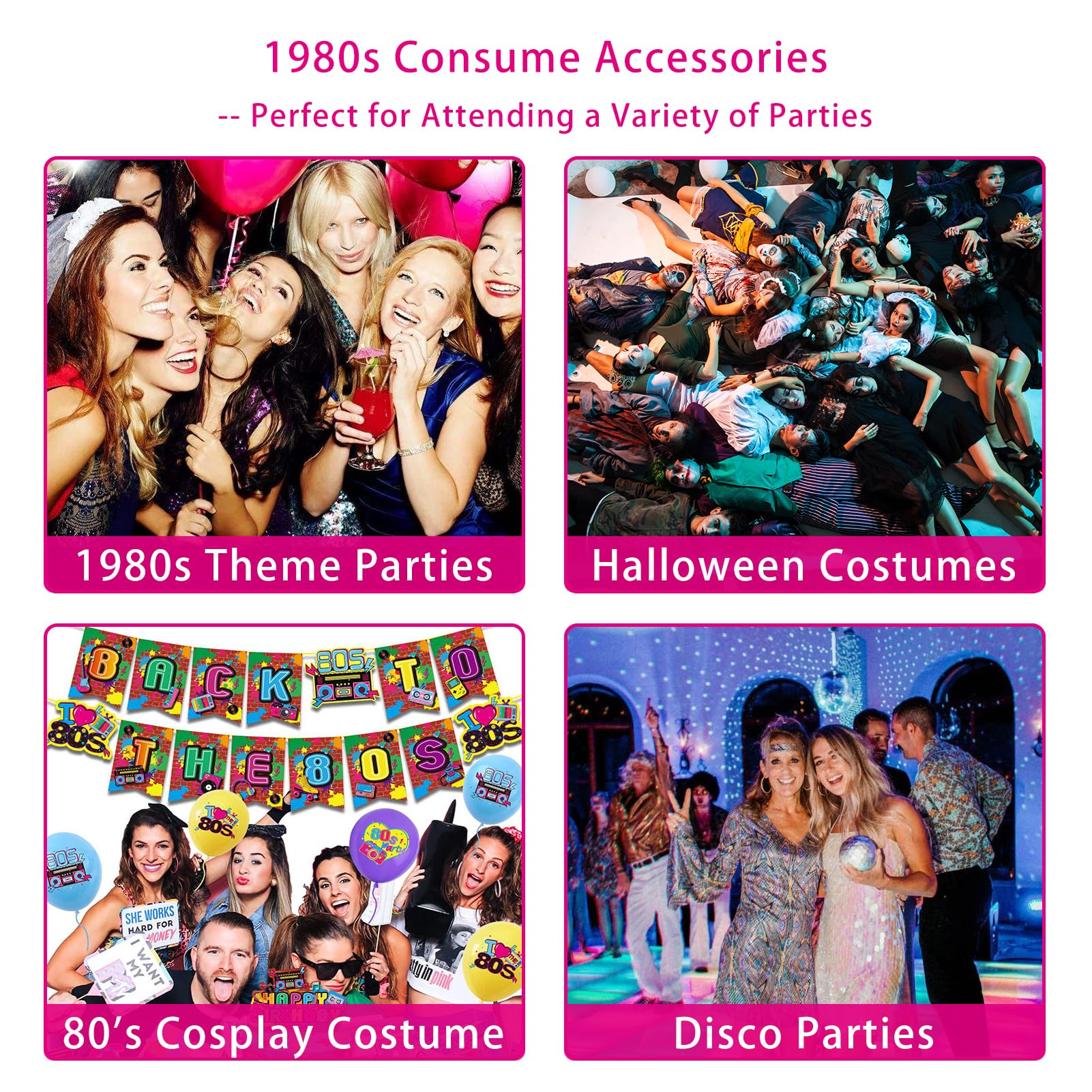 Upgraded 80s Outfit Costume for Women,80s Party Costume Accessory Sets with T-Shirt Tutu Skirt Waist Pack etc