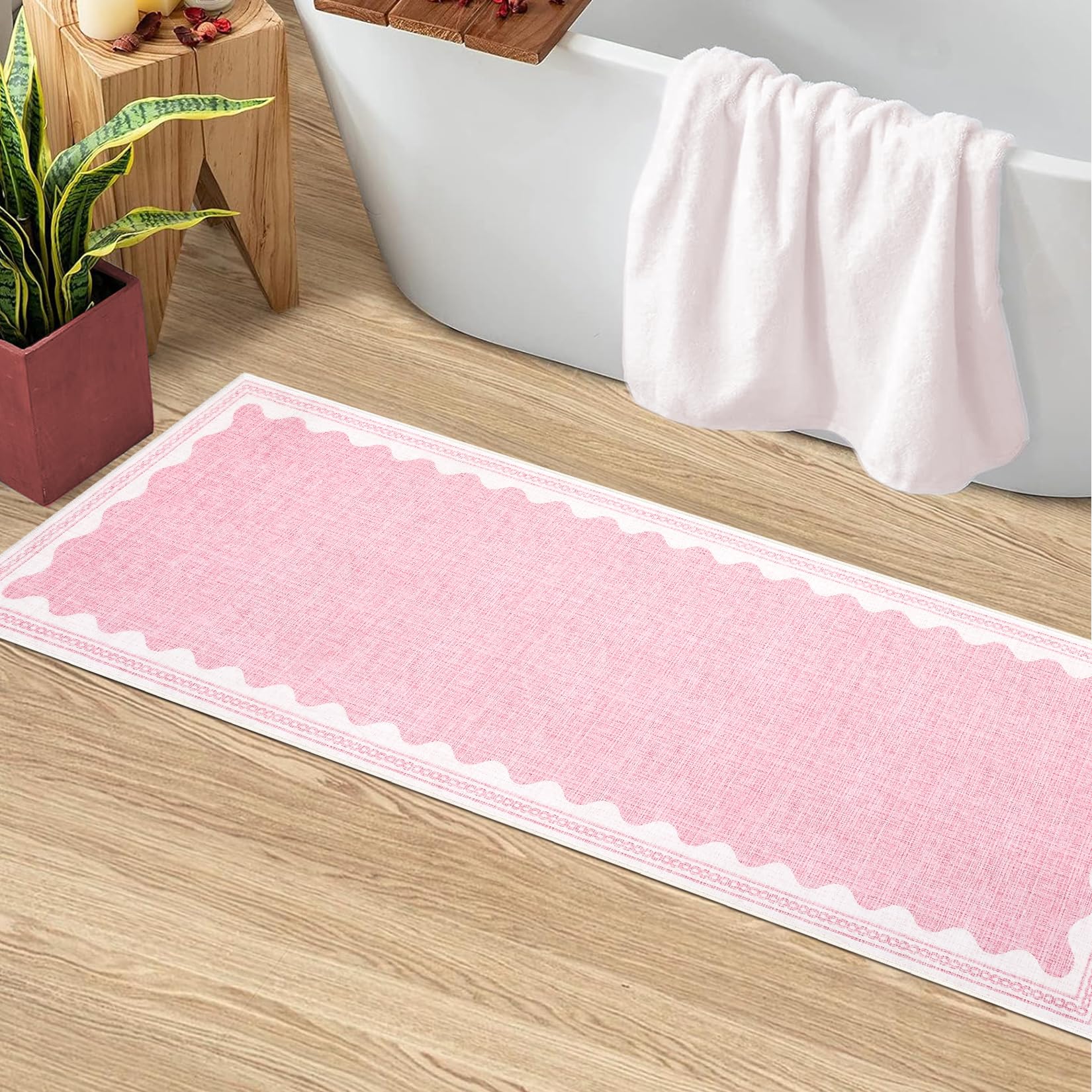 Scalloped Rug 2x3 Rugs for Entryway, Solid Blue Rugs Small Area Rug Non Slip Scalloped Bath Mat, Washable Front Door Mat Indoor Entrance,Soft Girls Nursery Dorm Carpet for Bedroom Kitchen
