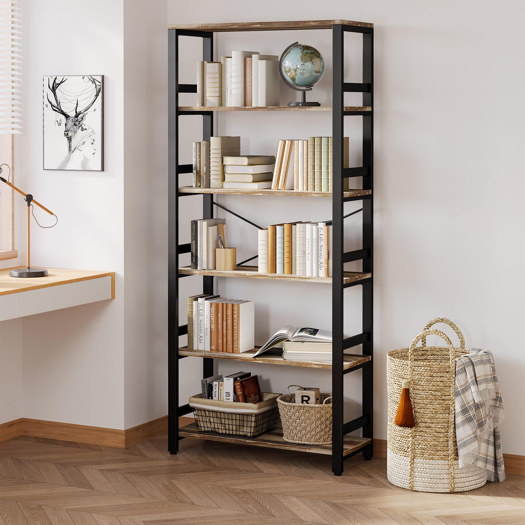 IRONCK Bookshelf, 31.5in Wide Shelf 6 Tier Bookcase, 110lbs/shelf Vintage Industrial Style Bookshelves for Bedroom, Living Room and Home Office, Industrial Brown