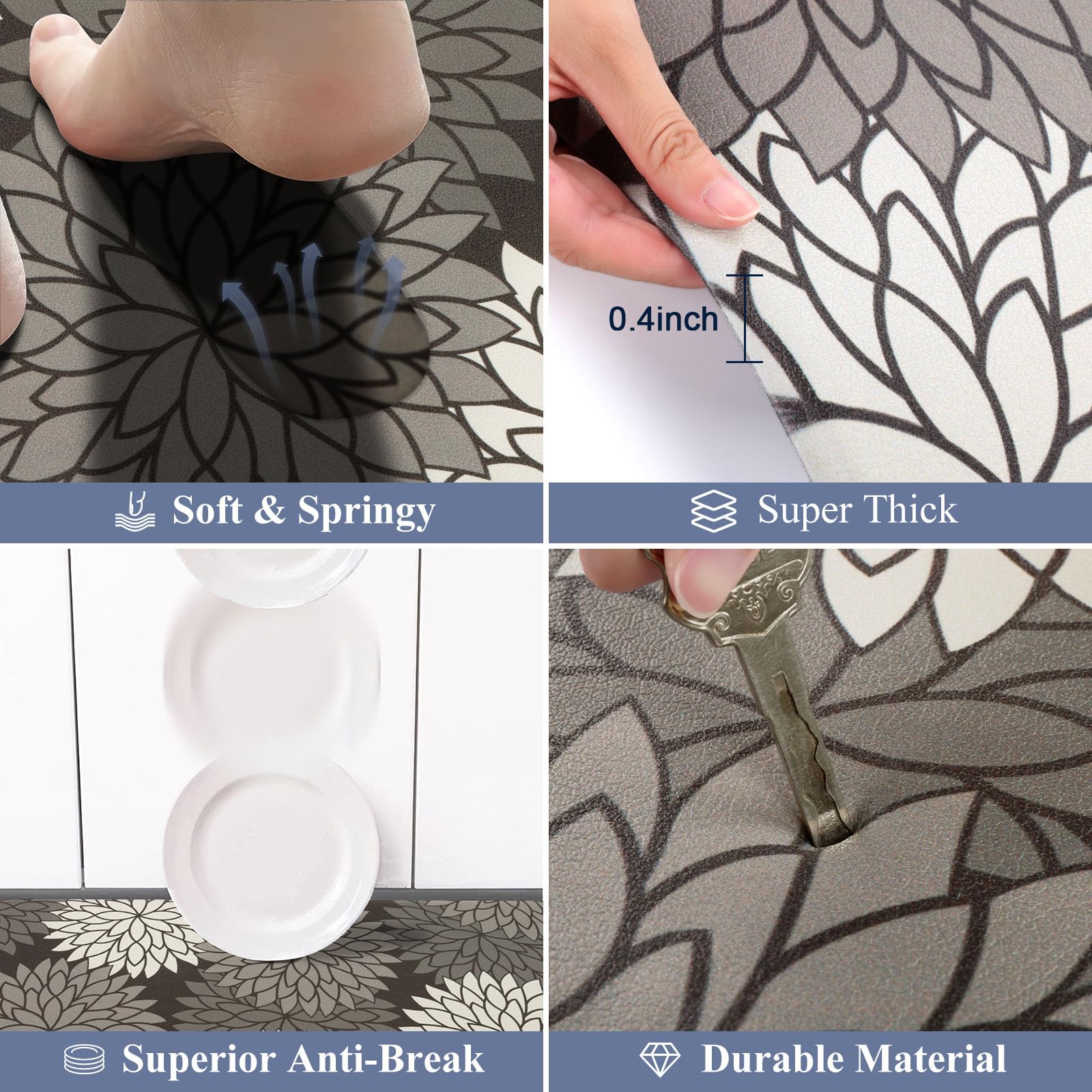 HEBE Anti Fatigue Kitchen Rugs Sets of 2, Non Slip Kitchen Mats for Floor, Waterproof Cushioned Comfort Standing Carpet for Kitchen Sink, Home Office, Laundry Room