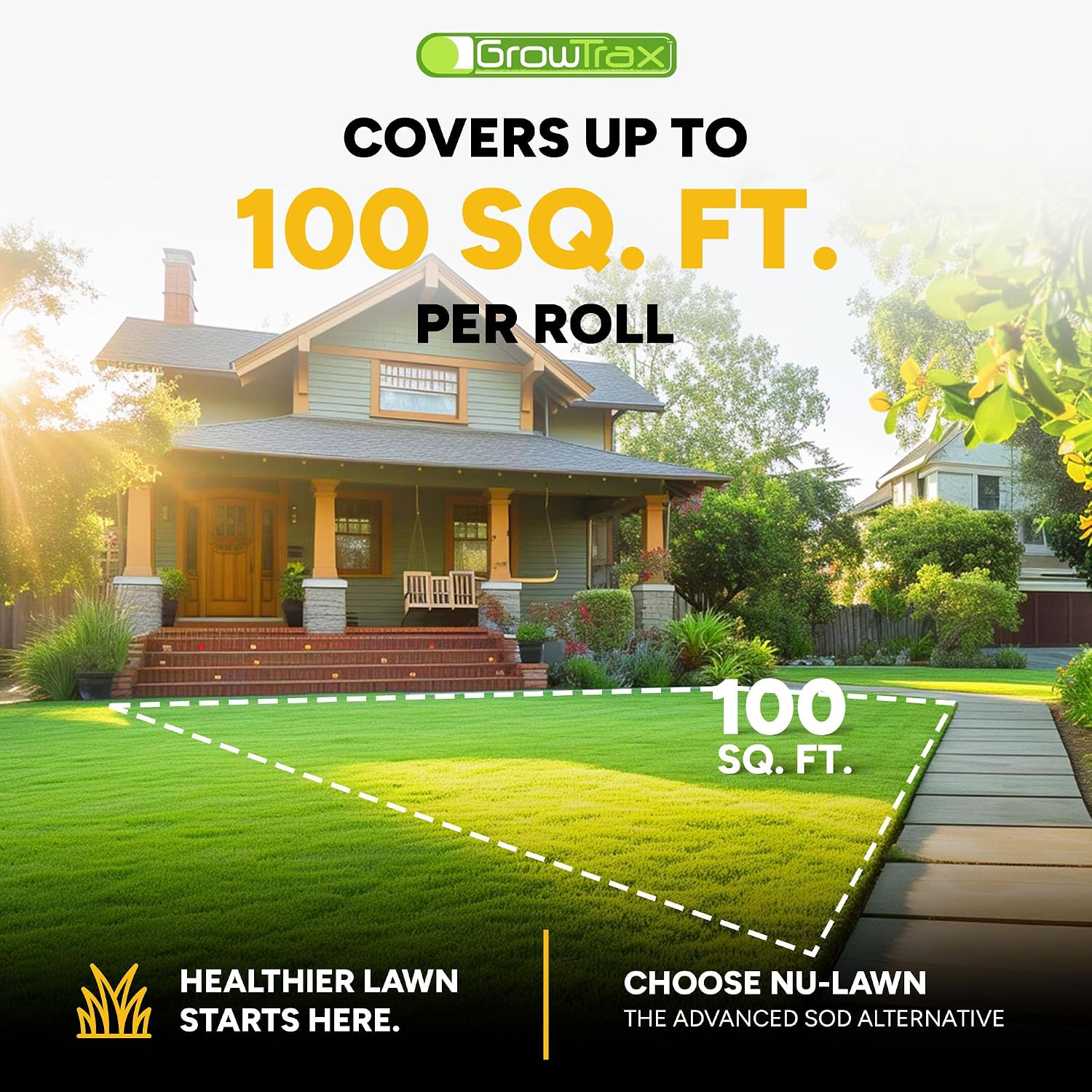 Growtrax Biodegradable Grass Seed - 100 SQFT Bermuda Rye - Grass Seed and Fertilizer for Lawns, Dog Patches & Shade - Just Water & Grow - No Fake or Artificial Grass