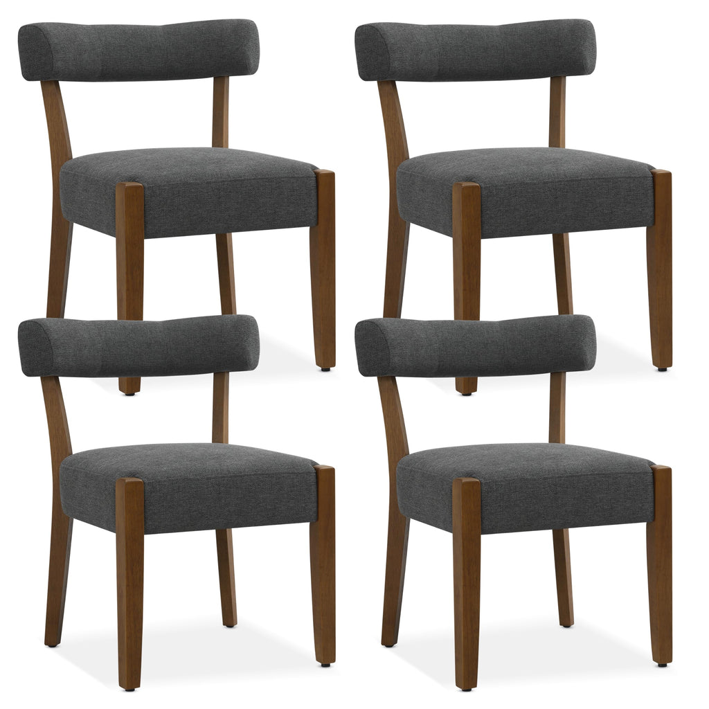 RNKSFX Upholstered Dining Chairs Set of 2, Walnut Wooden Kitchen & Dining Room Chairs, Mid Century Modern Fabric Farmhouse Dining Chairs Oversized Sturdy Rounded Chairs Curved Back, Beige Fabric