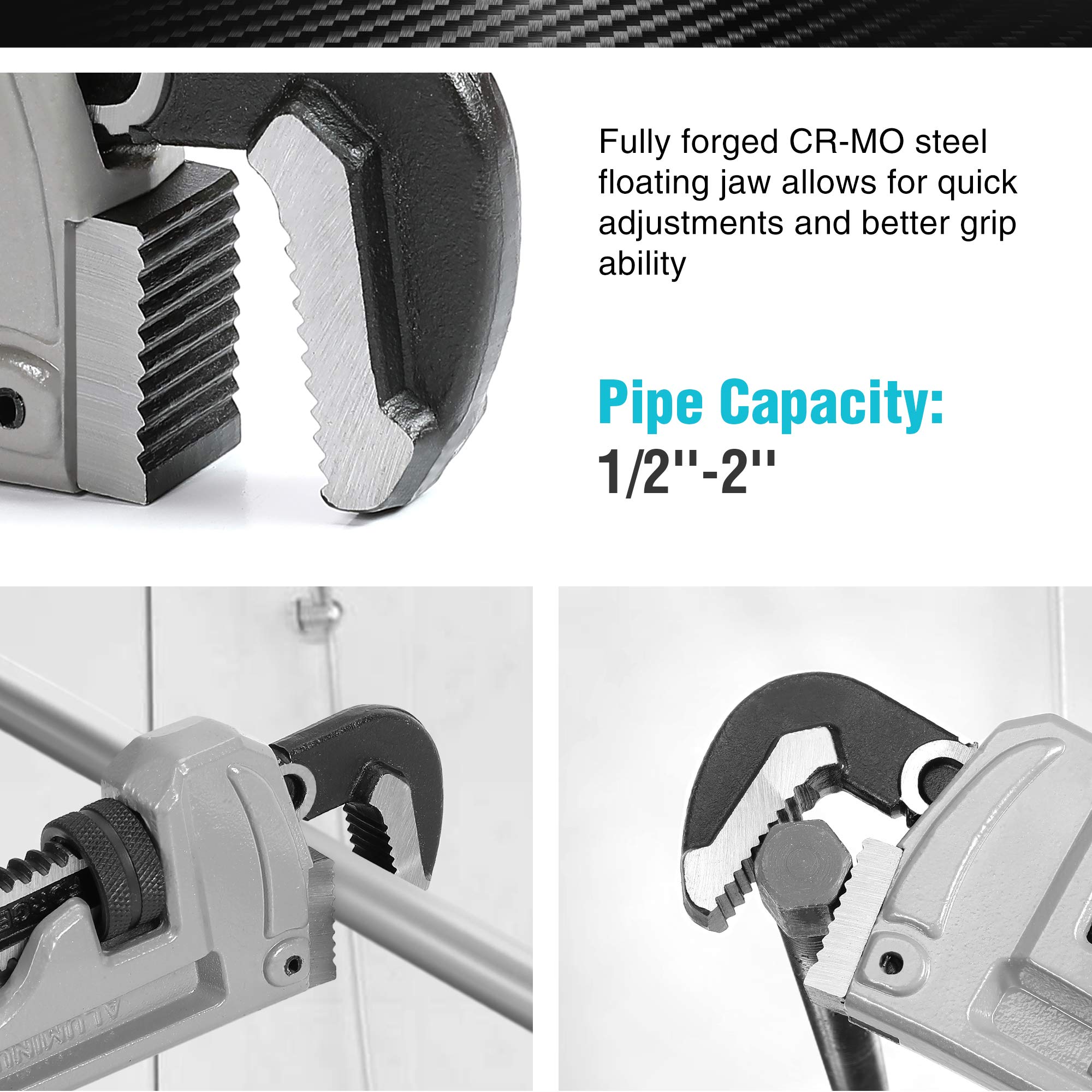 DURATECH 8-inch Heavy Duty Aluminum Straight Pipe Wrench, Adjustable Plumbing Wrench, Drop Forged, Exceed GGG standard