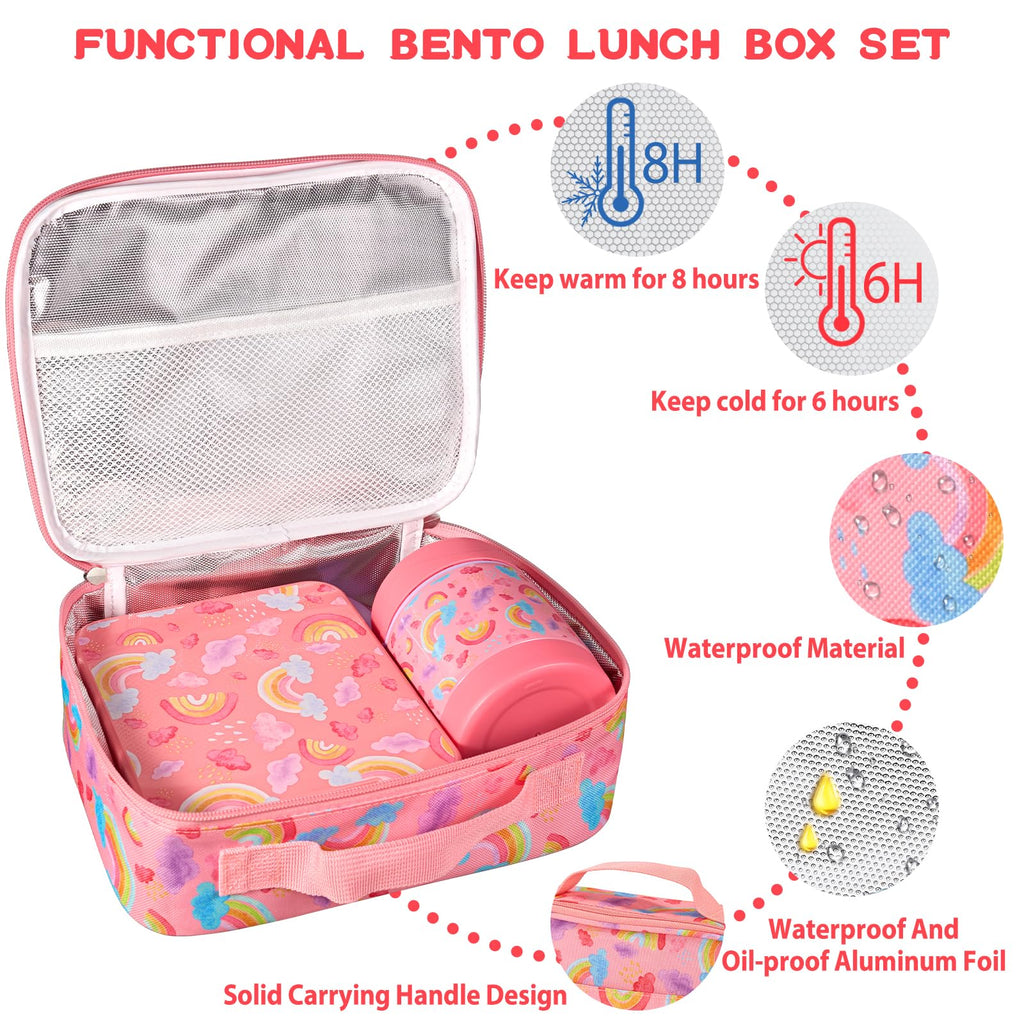 Bento Lunch Box Set for Kids with 10oz Soup Thermo, Leak-Proof Lunch Containers with 4 Compartment, Kids Thermo Hot Food Jar and Insulated Lunch Bag for Kid to School,BPA-Free(Basketball)