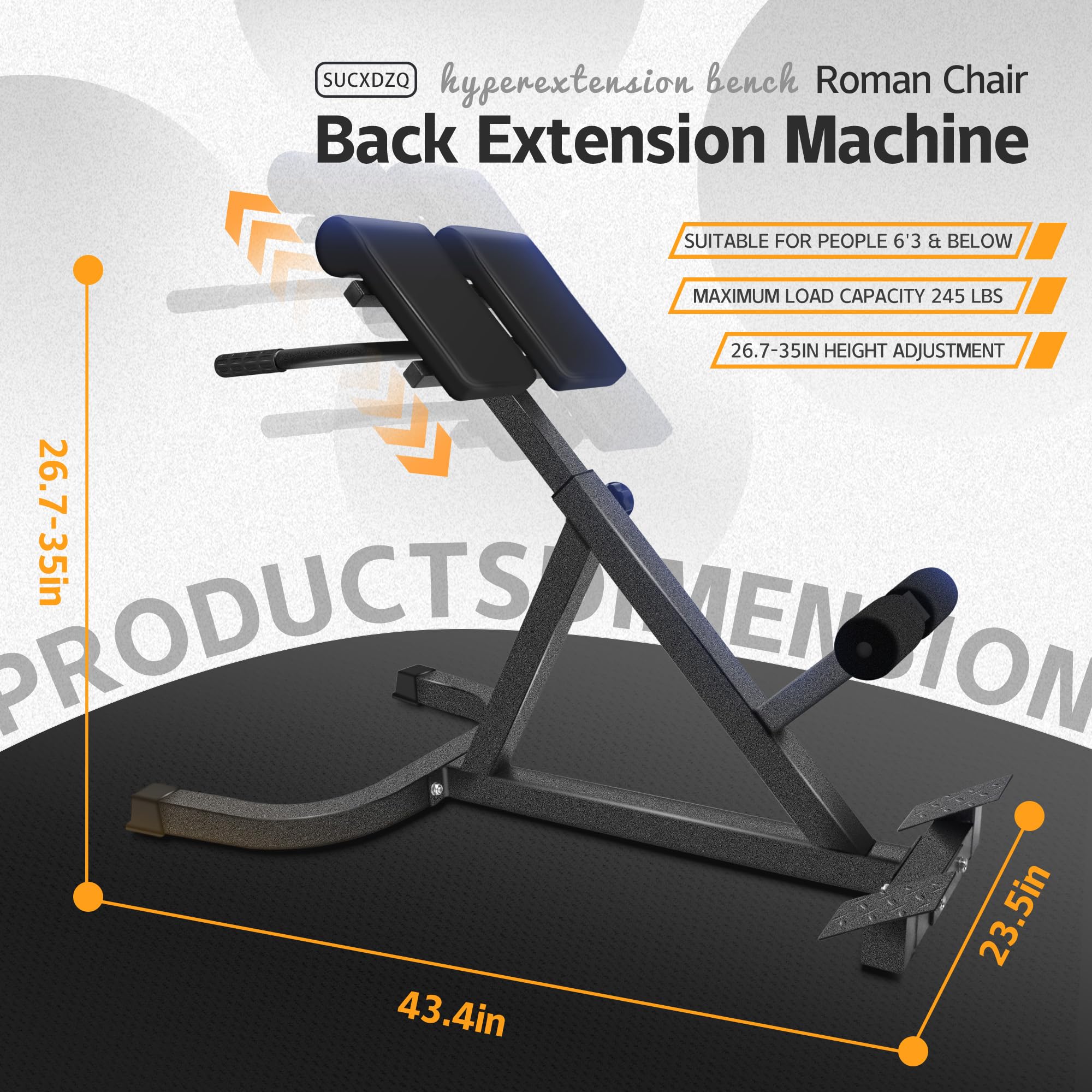 Roman Chair Back Extender - Angle & Height Dual Adjustable Hyperextension Bench for Home Gym - Adjustable Back Exercise Machine Fitness Equipment