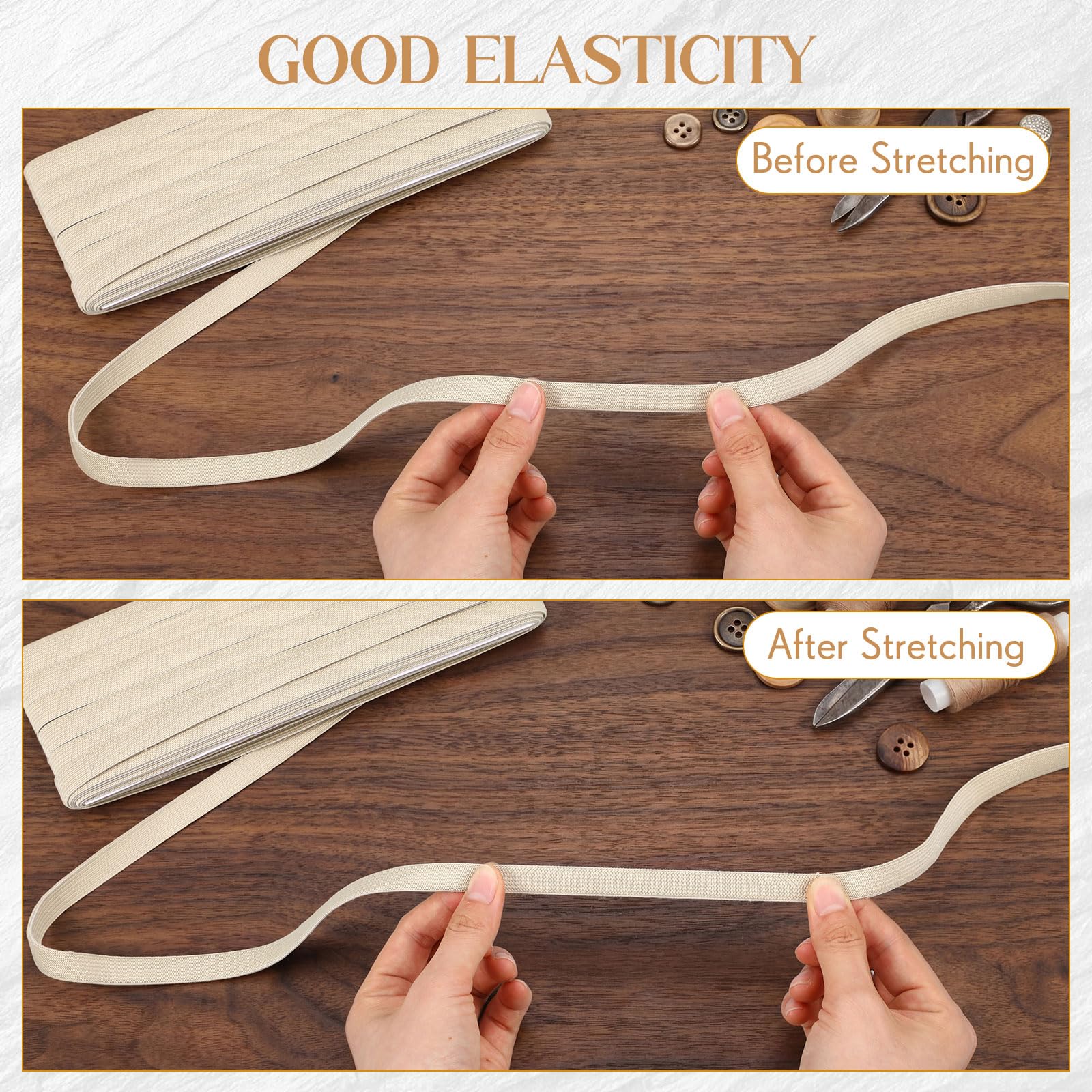 Shappy Elastic for Sewing Knit Elastic Band 1/2 Inch x 11 Yards (Beige)