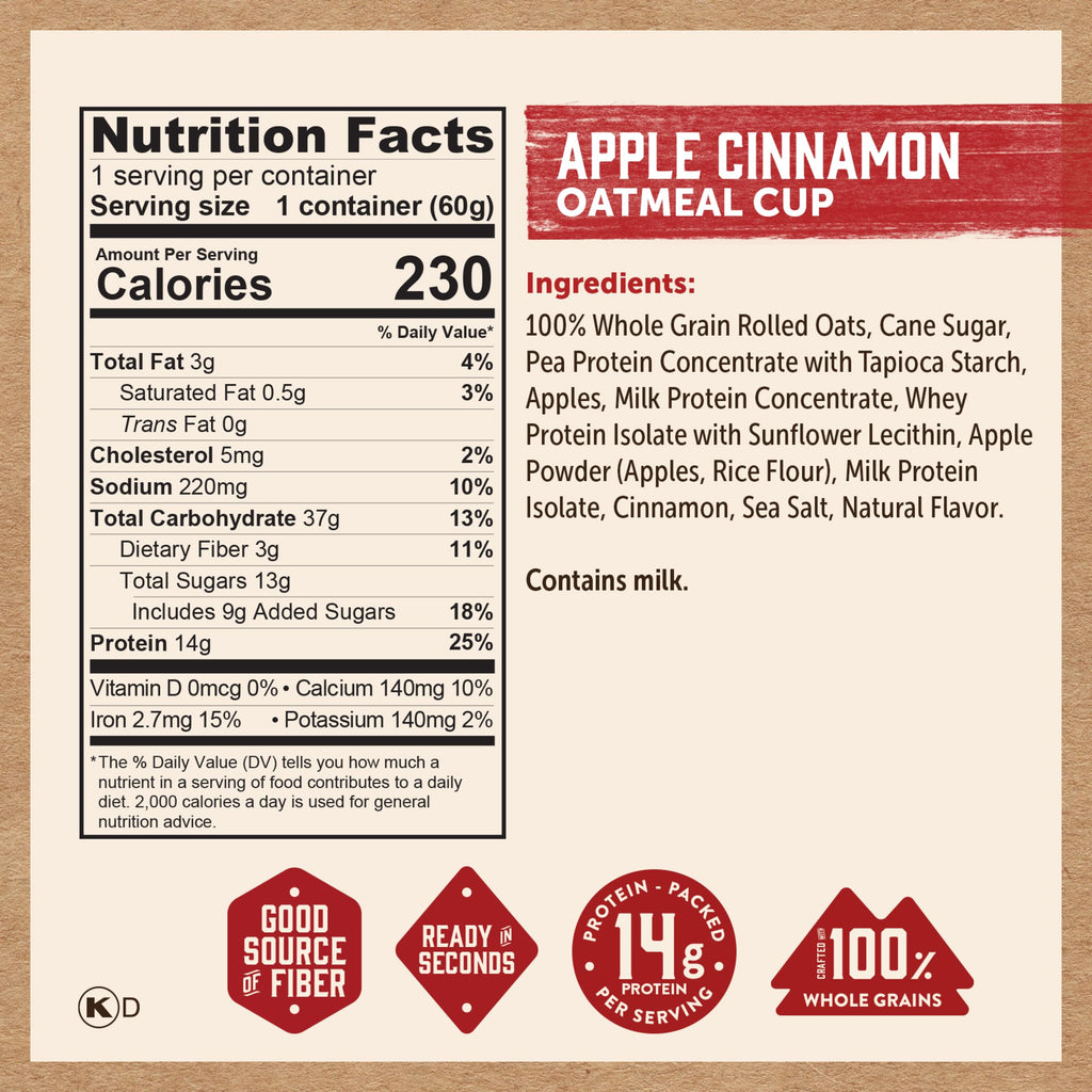 Kodiak Cakes Instant Protein Apple Cinnamon Oatmeal in a Cup, 2.12oz (Pack of 12)
