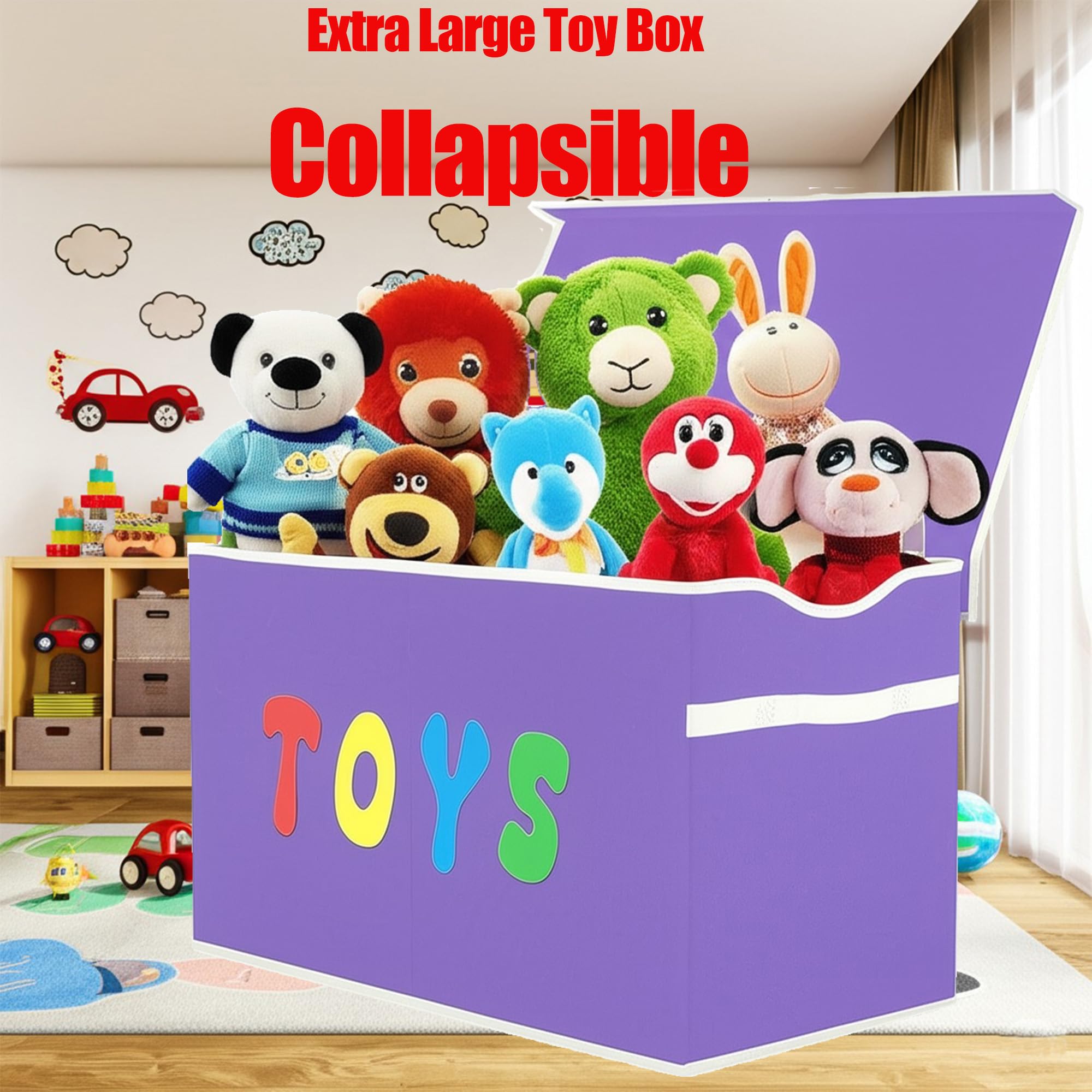 YOLOXO Toy Box Chest, Collapsible Sturdy Storage Bins with Lids, Extra Large Kids Toy Storage Organizer Boxes Bins Baskets for Kids, Boys, Girls, Nursery Room, Playroom, Closet (BLACK)