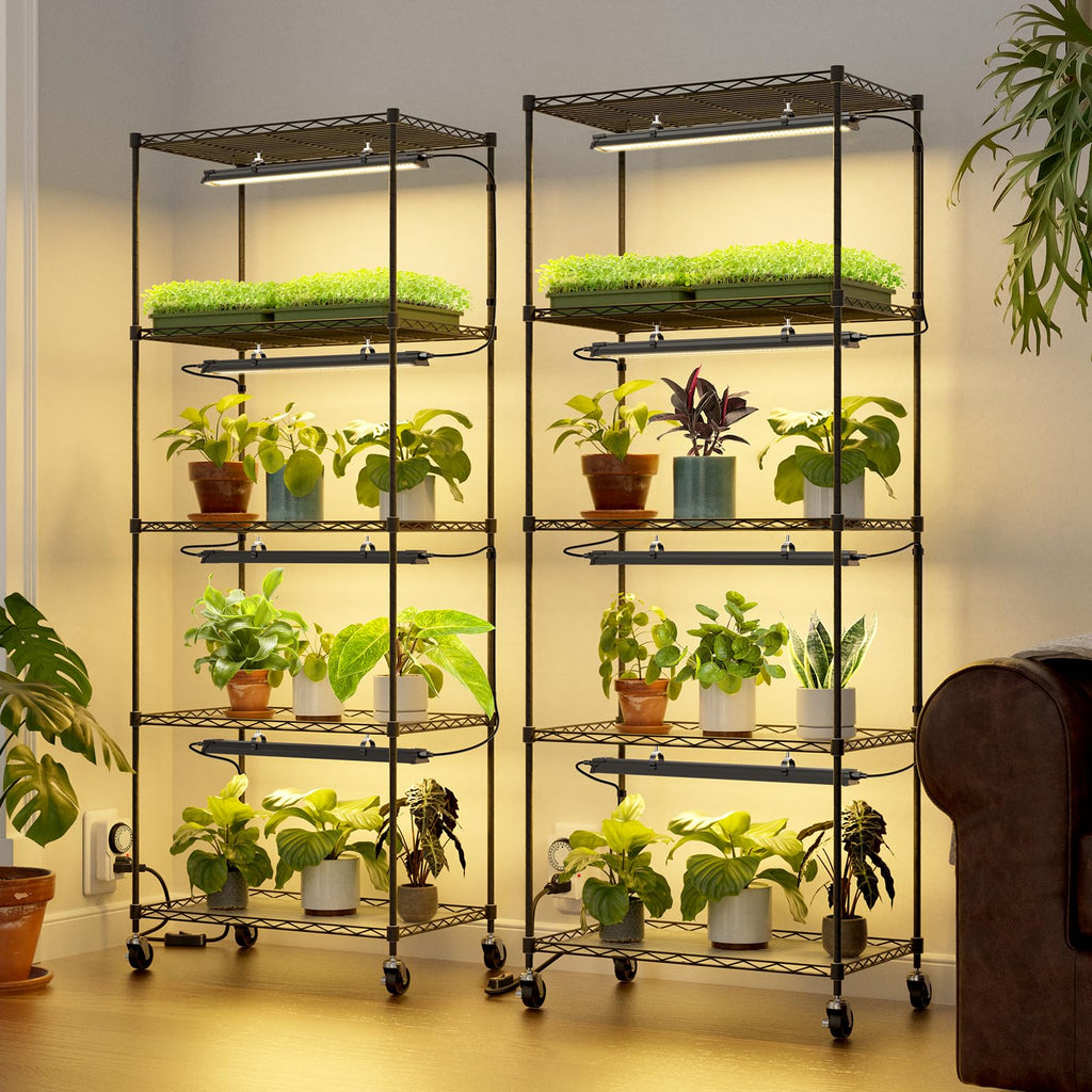 CX2 Plant Stand with Grow Lights for Indoor Plants, 6-Tier Metal Plant Shelf Display Rack with 2FT 150W Full Spectrum Plant Light, 3 Adjustable Spectrum, Timer, for Growing, 29.5x13.8x71IN