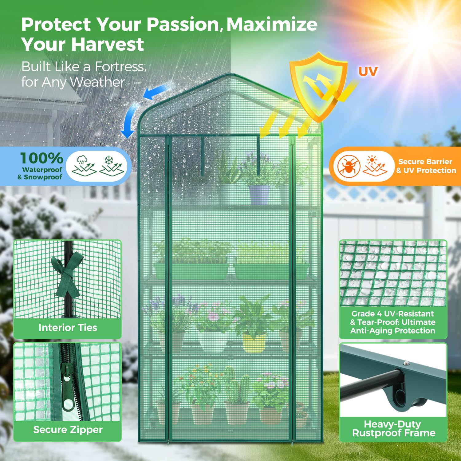 Mini Greenhouse with Screen Roof, Ohuhu Upgraded Portable 4 Tier Small Greenhouses for Outdoors Indoor with Reelable Door, Heavy Duty Plastic Green House for Outside Garden Patio Yard Porch Balcony
