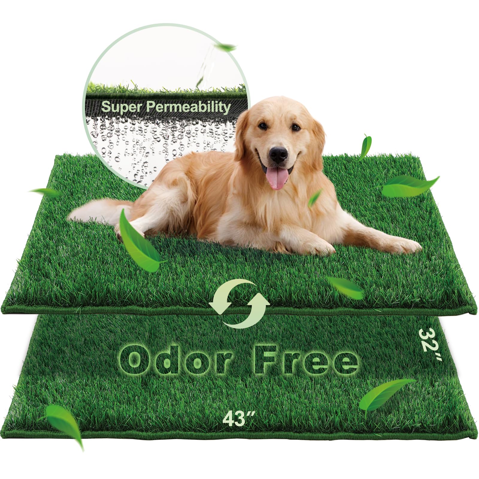 HQ4US 4LEGS Artificial Grass, Dog Pee Grass Pads for Dogs Potty, 2PCS Odor Free Fake Grass for Dogs Small 22" x 14" with Countless Drainage Holes, Dog Potty Grass Hemmed Edge Realistic