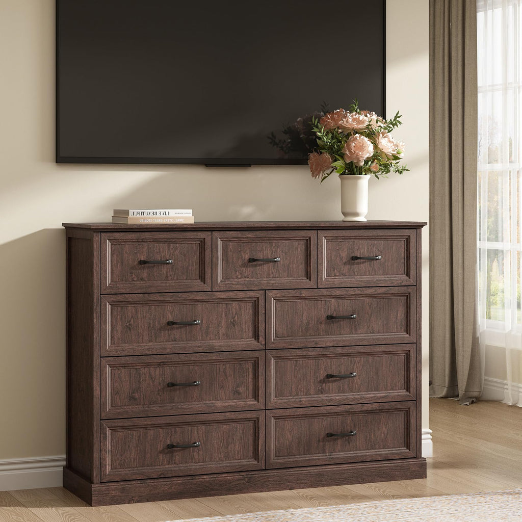 Farmhouse 5 Drawers Dresser for Bedroom, 44" Tall Brown dresser Wood Rustic Chest of Drawers with Wide Metal Handle,Natural Texture,Drawer Organizer for Bedroom,Living Room,Hallway and Entryway