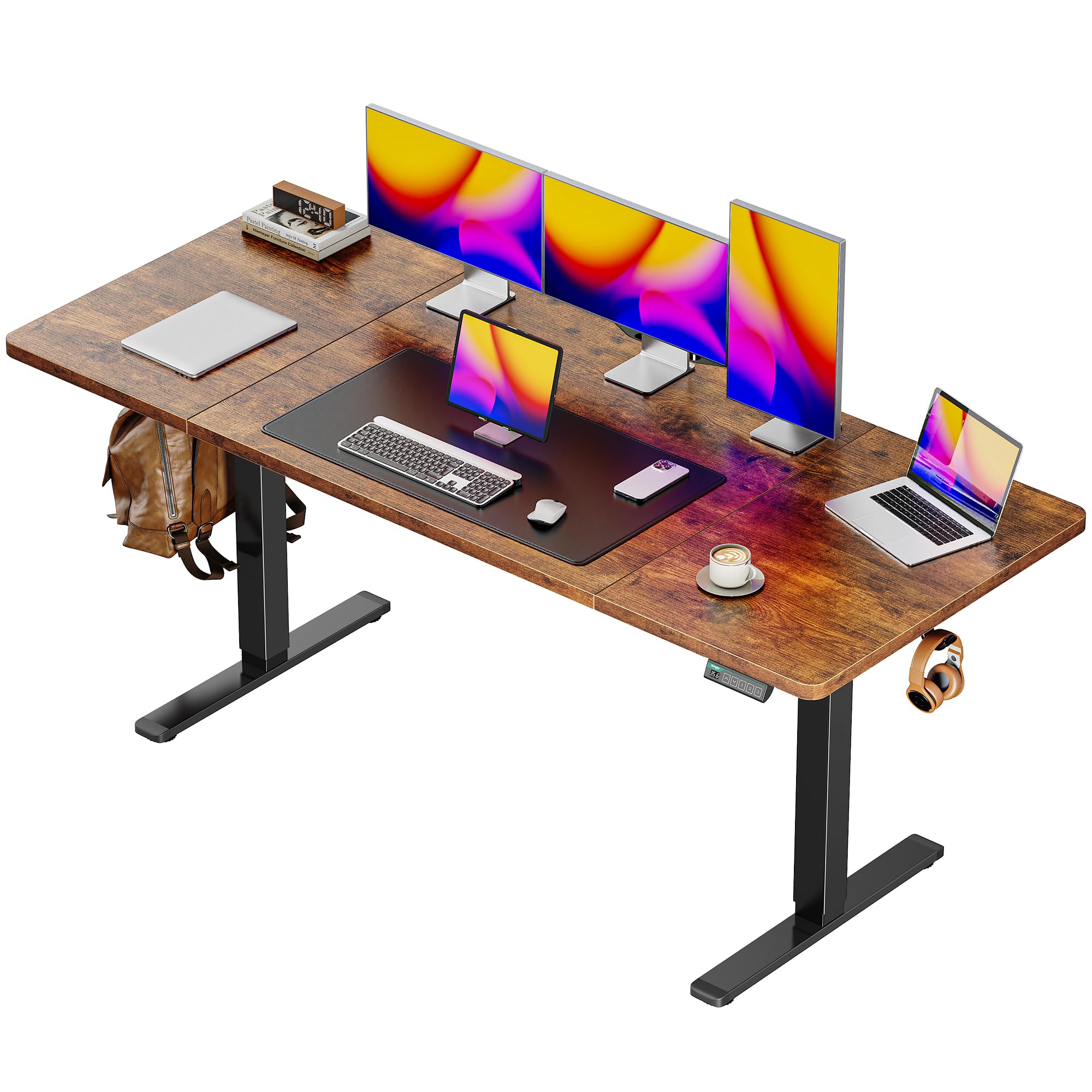 Huuger 48 x 28 Large Electric Standing Desk, Height Adjustable Desk, 27.6" Deep Desktop, Stand up Gaming, 2 Hooks, 3 Preset Heights, for Home Office, Black