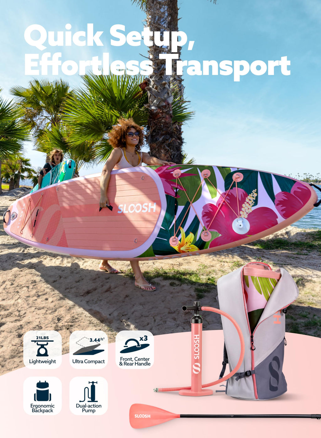 SLOOSH Inflatable Stand Up Paddle Board, 10'6" Inflatable Paddle Boards with Premium Accessories, Non-Slip EVA Deck, Ultra-Light Carry Bag Pump, Meander SUP for Youth & Adults