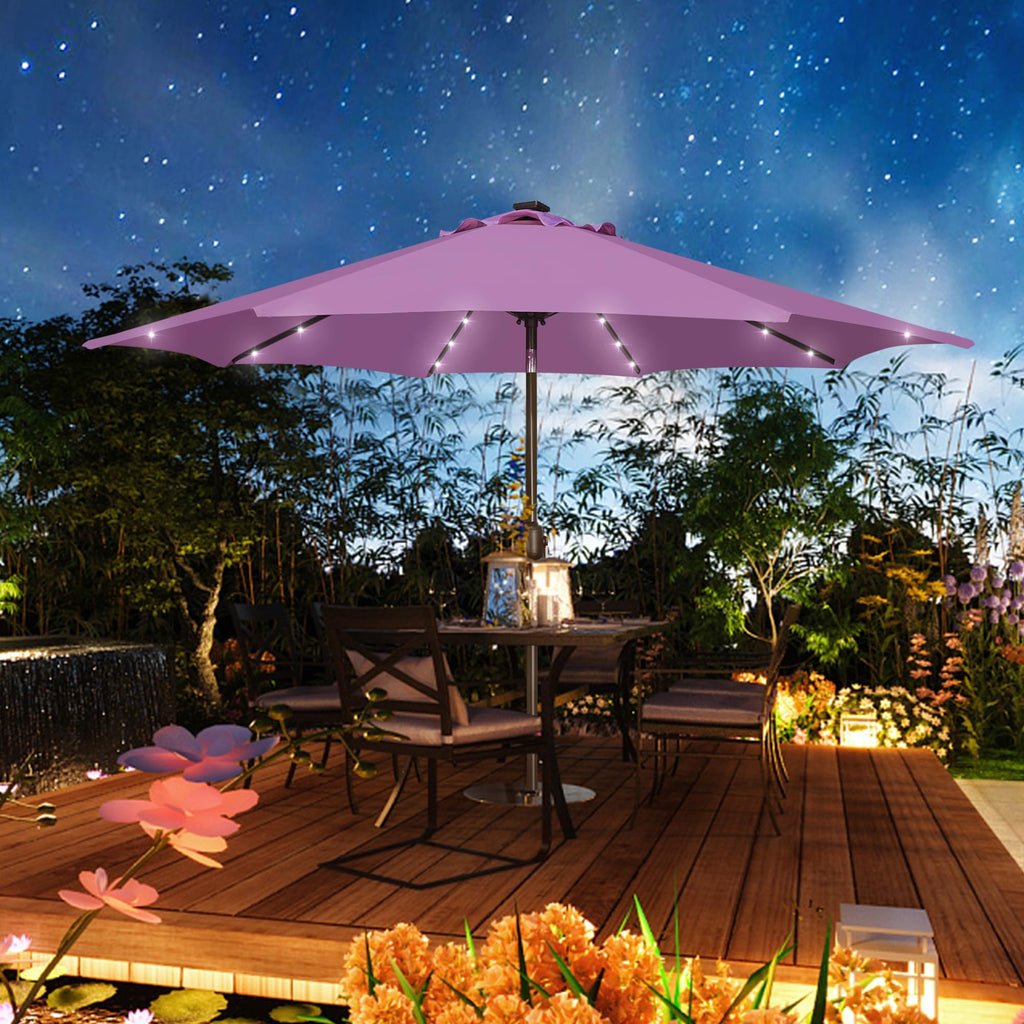 Blissun 9 ft Solar Umbrella, 32 LED Lighted Patio Umbrella, Table Market Umbrella, Outdoor Umbrella for Garden, Deck, Backyard, Pool and Beach (Light Blue)