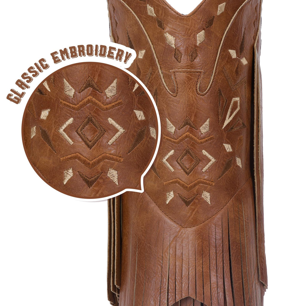 Cowboy Boots for Women - Fringe Knee High Cowgirl Boots with Classic Embroidery, Pointed Toe Pull on Retro Design, Perfect for Western Parties, Weddings and Events