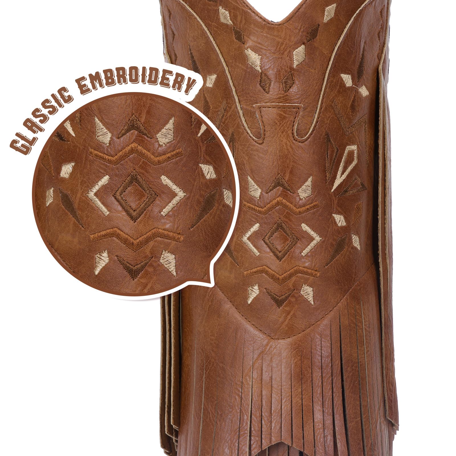 Cowboy Boots for Women - Fringe Knee High Cowgirl Boots with Classic Embroidery, Pointed Toe Pull on Retro Design, Perfect for Western Parties, Weddings and Events