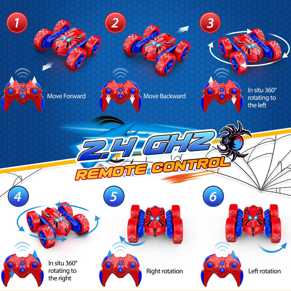 SYOKZEY Spider RC Cars Remote Control Car, Double Sided 360°Flip 4WD Rechargeable RC Drift Car,Toys for 3-12 Year Old Boys,Toys for Ages 5-7 Toys for Ages 8-13 Christmas Basket Stuffers (Red)