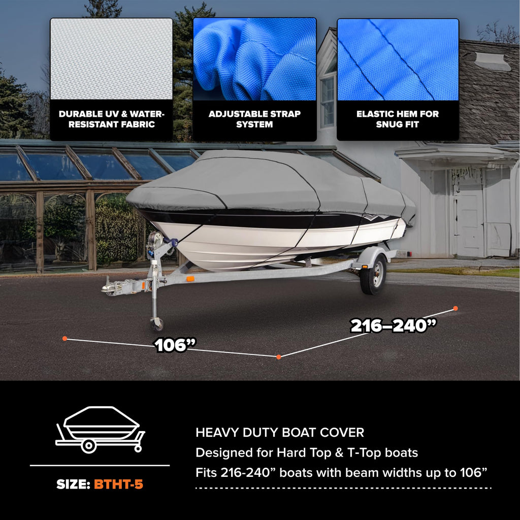 Budge B-620-X6 Blue 20'-22' Long (Beam Width up to 106") 600 Denier Waterproof Breathable Hard/T-Top Boat Cover