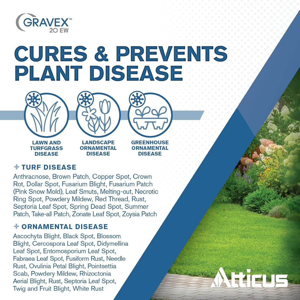 Atticus Gravex 20EW Fungicide (16 oz) - Myclobutanil 19.7% - Systemic Fungus Control for Lawns, Landscapes, & Greenhouses - Brown Patch, Anthracnose, Powdery Mildew, Scab, Rust, Red Thread, Black Spot