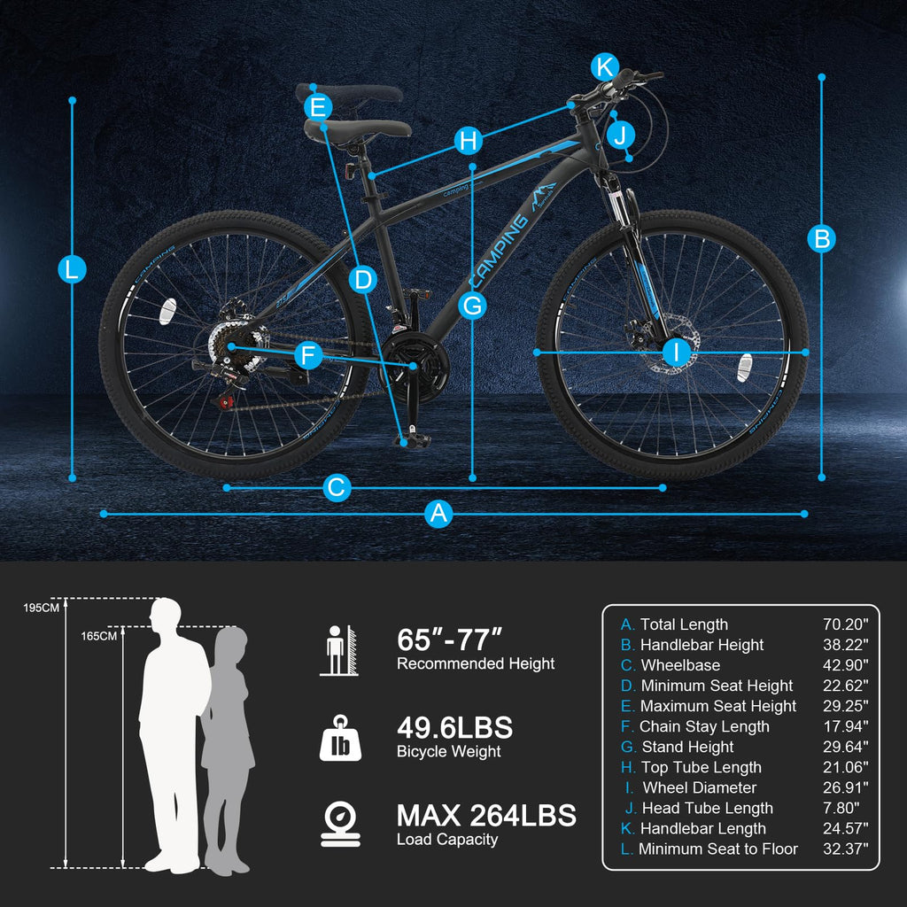 Ktaxon Mountain Bike 24/26/27.5 Inch Men & Women Mountain Bike with 21-Speed Adult Bikes, Double Disc Brake, Suspension Fork and High Carbon Steel Frame